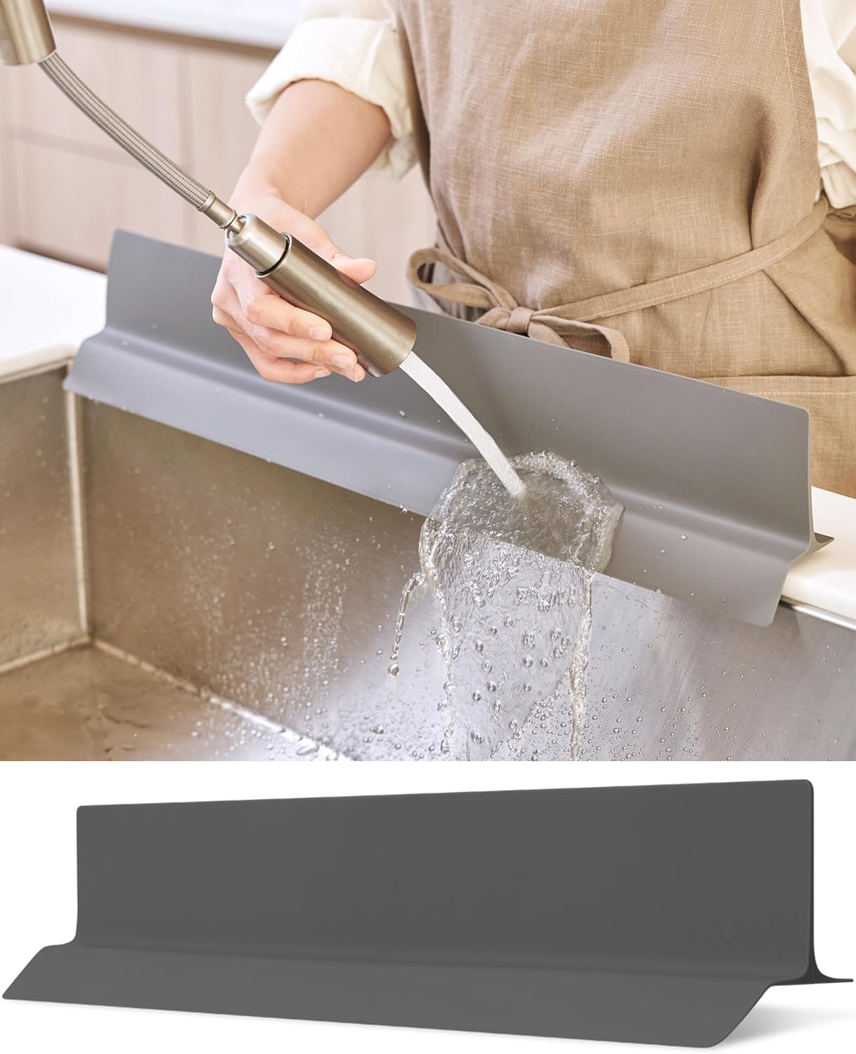 23 inches 100% Premium Silicone Kitchen Sink Splash Guard - Non Slip Strong Suction, Durable, and Easy-to-Clean Splash Protector for Mess-Free Cooking and Dishwashing (Deep Gray)