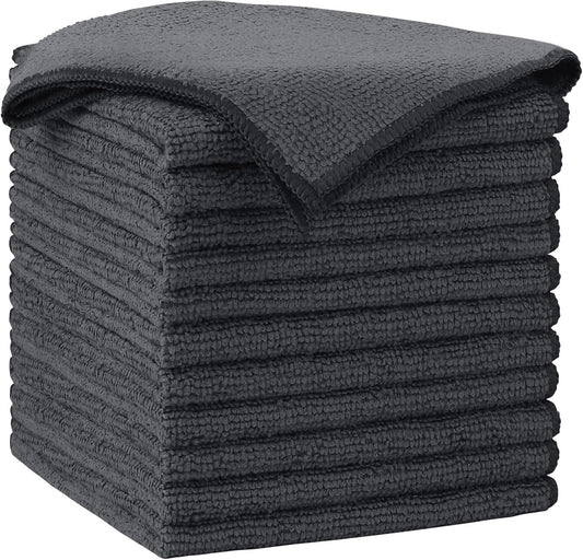 AIDEA Microfiber Cleaning Cloth-12PK, Soft Microfiber Towels for Cars, Absorbent Cleaning Rags, Lint-Free Streak-Free Wash Cloths for House, Kitchen, Window(12in.x12in), Grey