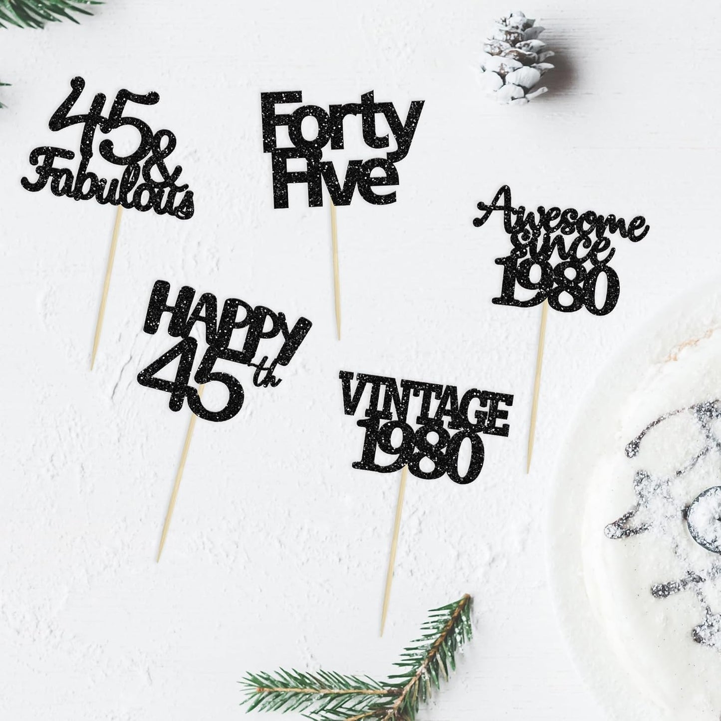 Gyufise 30 Pack Black Glitter 45th Birthday Cupcake Toppers Vintage 1980 Awesome Since 1980 45 Fabulous Cupcake Picks 45th Birthday Wedding Anniversary Party Cake Decorations Supplies