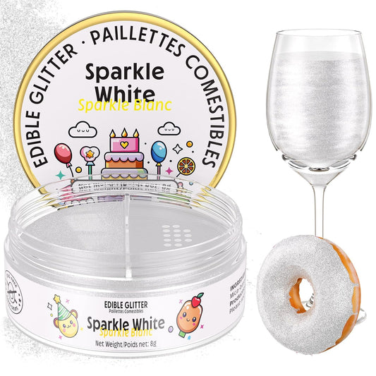 Nomeca Edible Glitter for Drinks Cakes, 8 grams Food Grade Luster Dust Sprinkles Glitter for Cake Decorations, DIY Cocktails, Beverages & Cake Decorating, Dessert Cake Topper (6-Sparkle White)