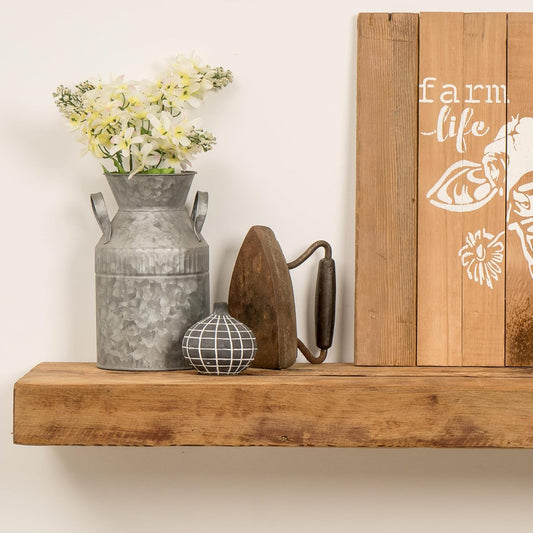 Modern Timber Craft Reclaimed Wood Floating Wall Shelf | Solid Rustic American Barnwood, Floating Shelf Brackets | 2.75" Thickness | 18" L x 5" D, Rustic Original - Unfinished, 2 Pack