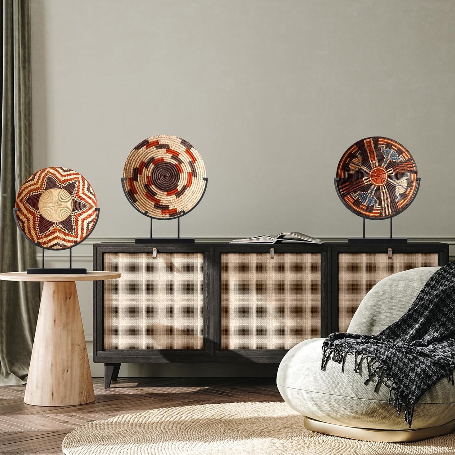 Blulu 4 Pcs 12 Inch Round Metal Display Stands for Stained Glass Art Fused Display Stands Decorative Fused Glass Art Base for Plate Picture Platter Photo(Black)