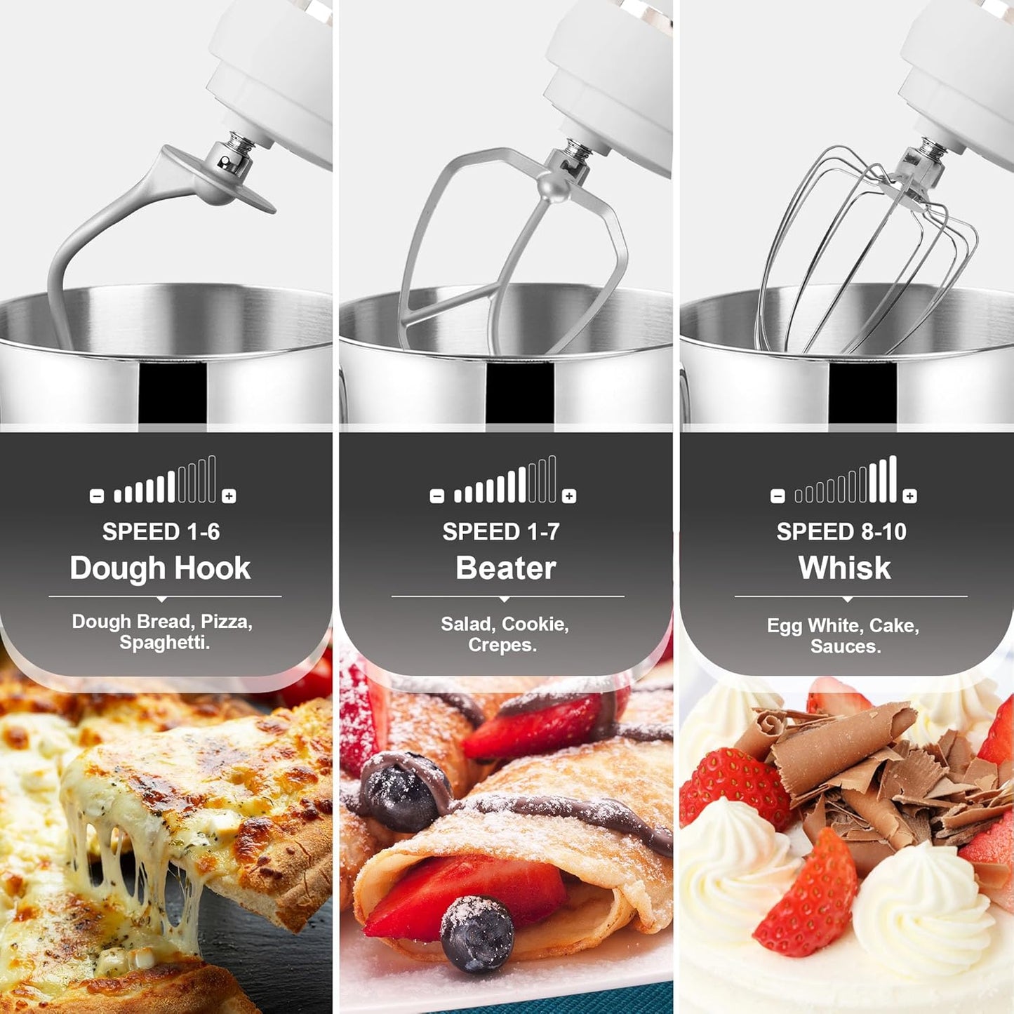 Kitchen in the box 7QT 900W 10-Speed Stand Mixer, Tilt-Head Kitchen Electric Mixer with Dough Hook, Whisk & Flat Beater(Frost White)