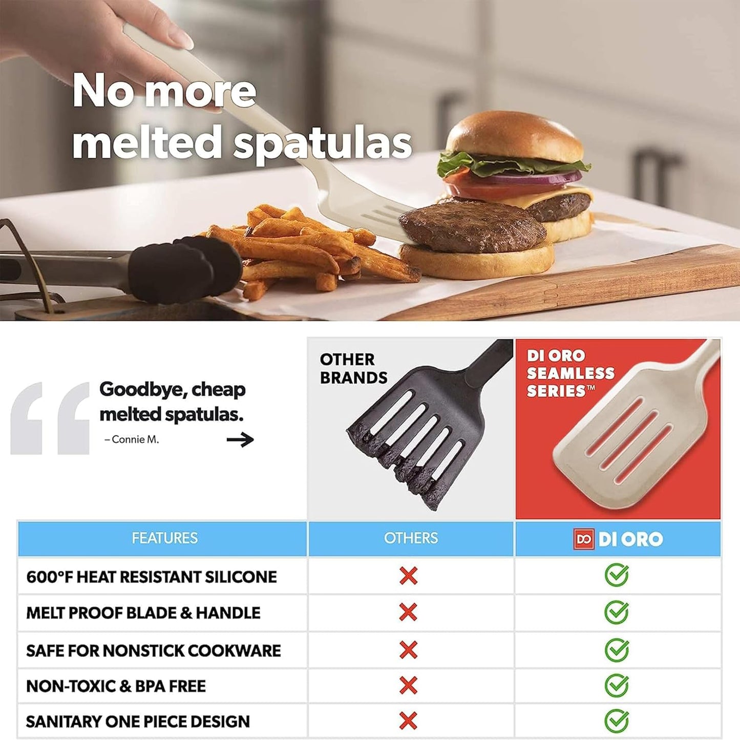 New DI ORO Silicone Turner Spatula Set - Kitchen Spatulas for Nonstick Cookware - Cooking Utensils for Flipping Eggs & Pancakes - 600°F Heat-Resistant BPA Free Turners - Dishwasher Safe (4pc, Clay)