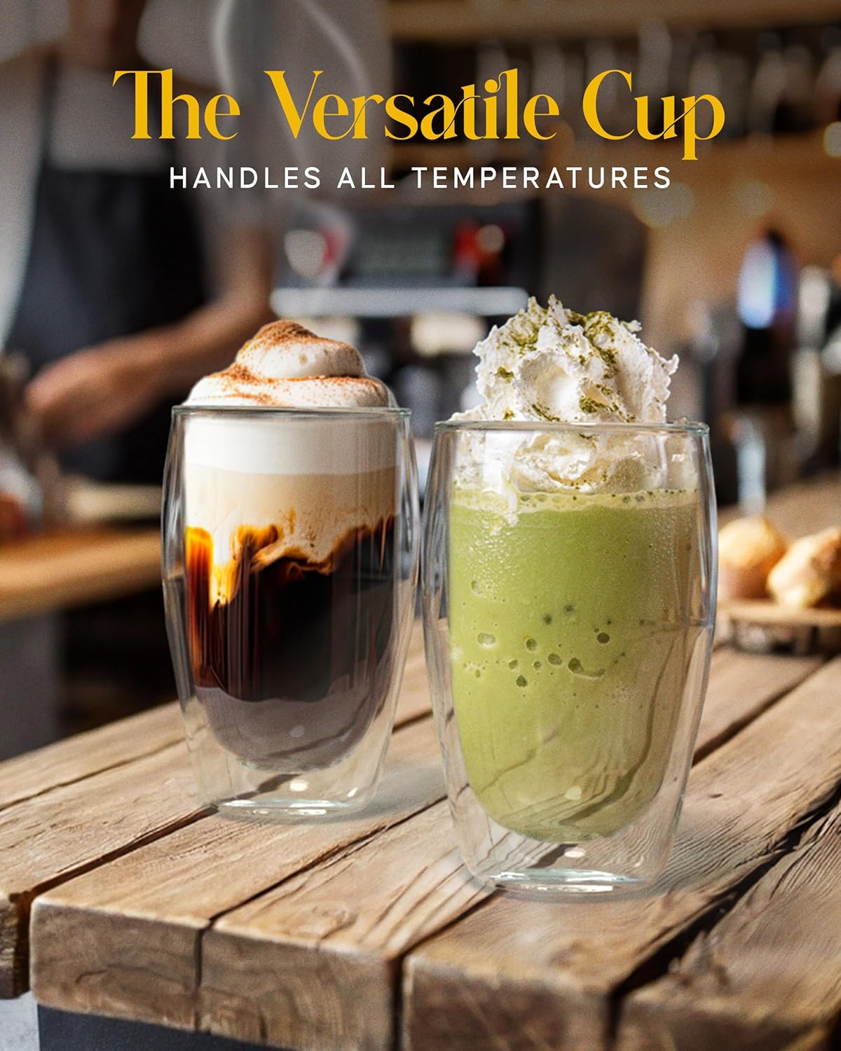 Kitchables Double Walled Glass Coffee Mugs Set of 2, 15oz Insulated Glass Coffee Mugs for Cappuccino, Latte, Tea, Espresso - Latte Cup - Tazas Para Cafe