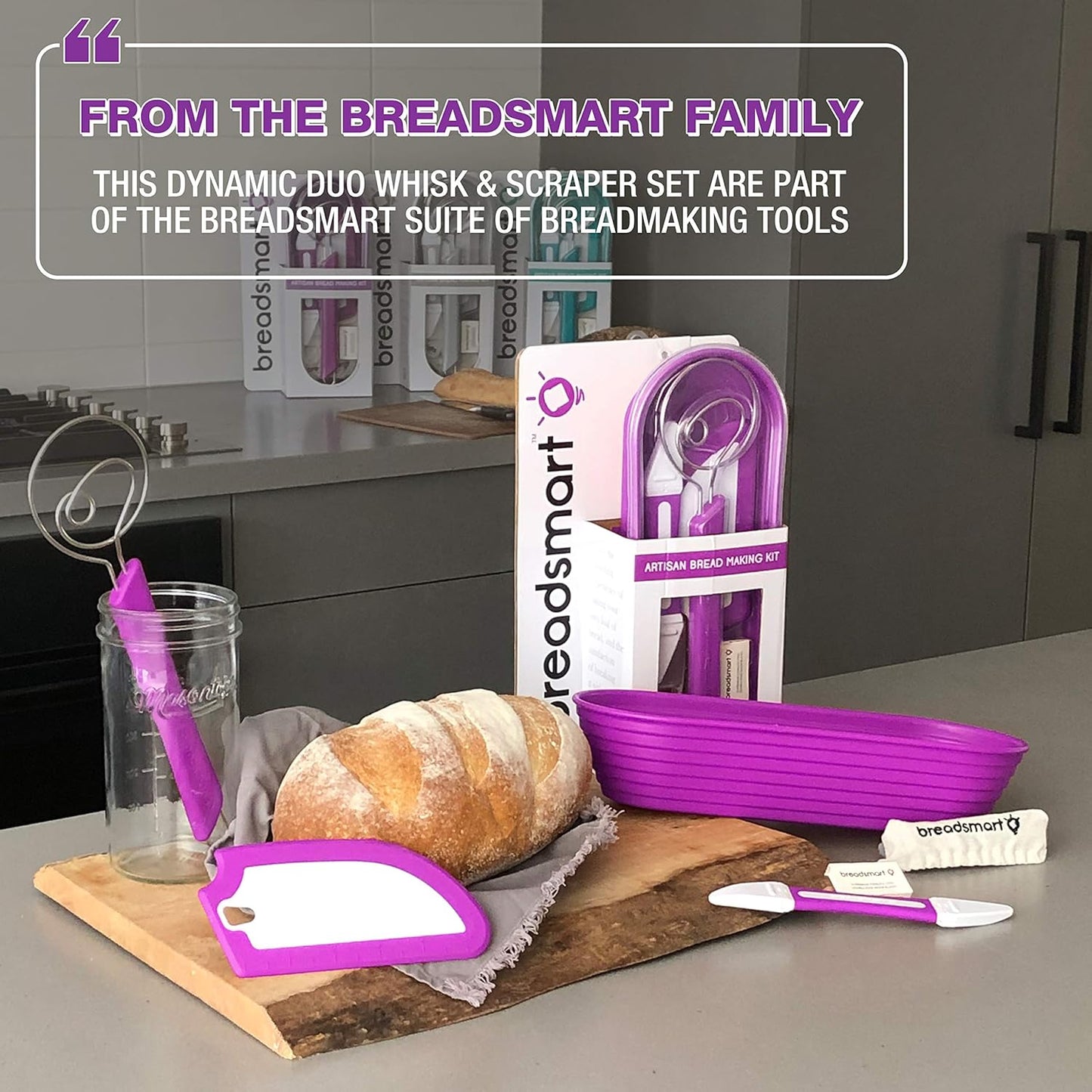 Artisan Bread Whisk and Bench Scraper Duo - Essential Dough Mixer Tools - Sourdough Bread Baking Supplies