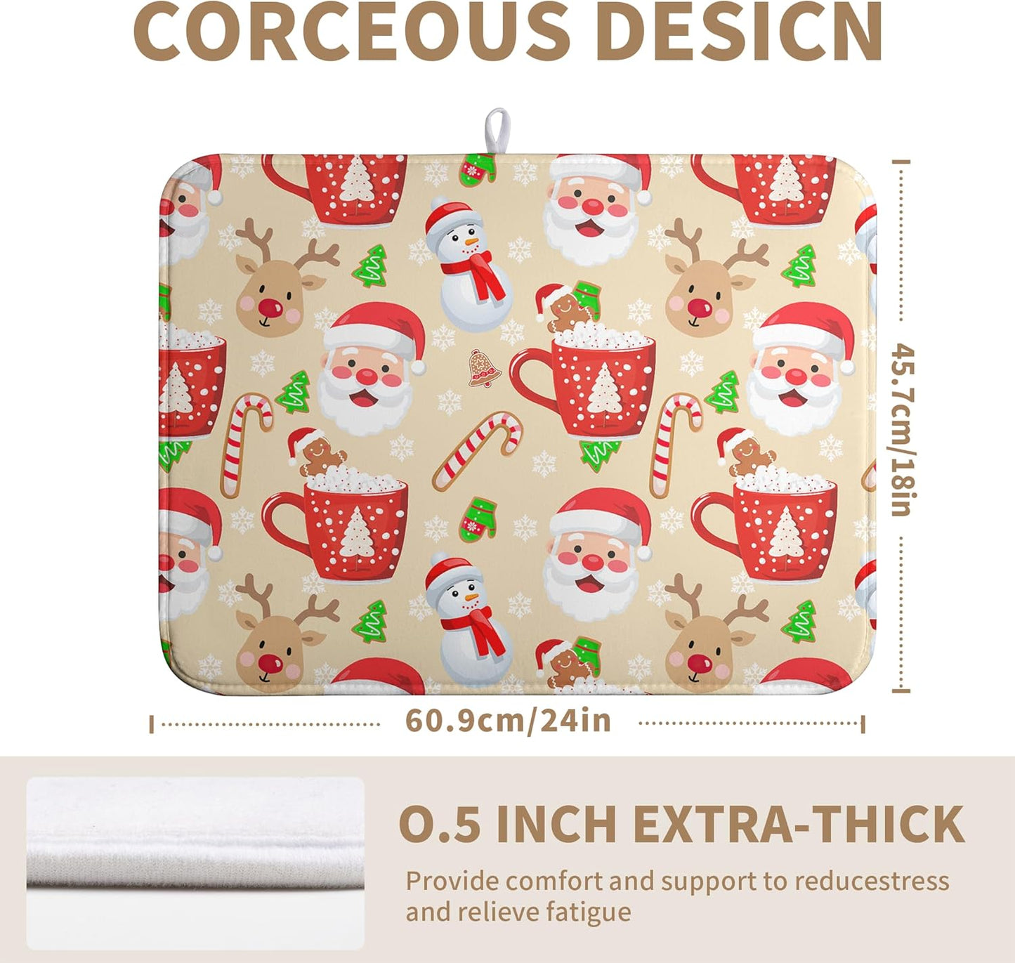 Christmas Gingerbread Man Dish Drying Mat Winter Snowflake Snowman Xmas Kitchen Drying Mat Dish Dryer Mat Absorbent Microfiber Dish Drying Mat Dish Draining Mat for Christmas Decorations 18x24 inch