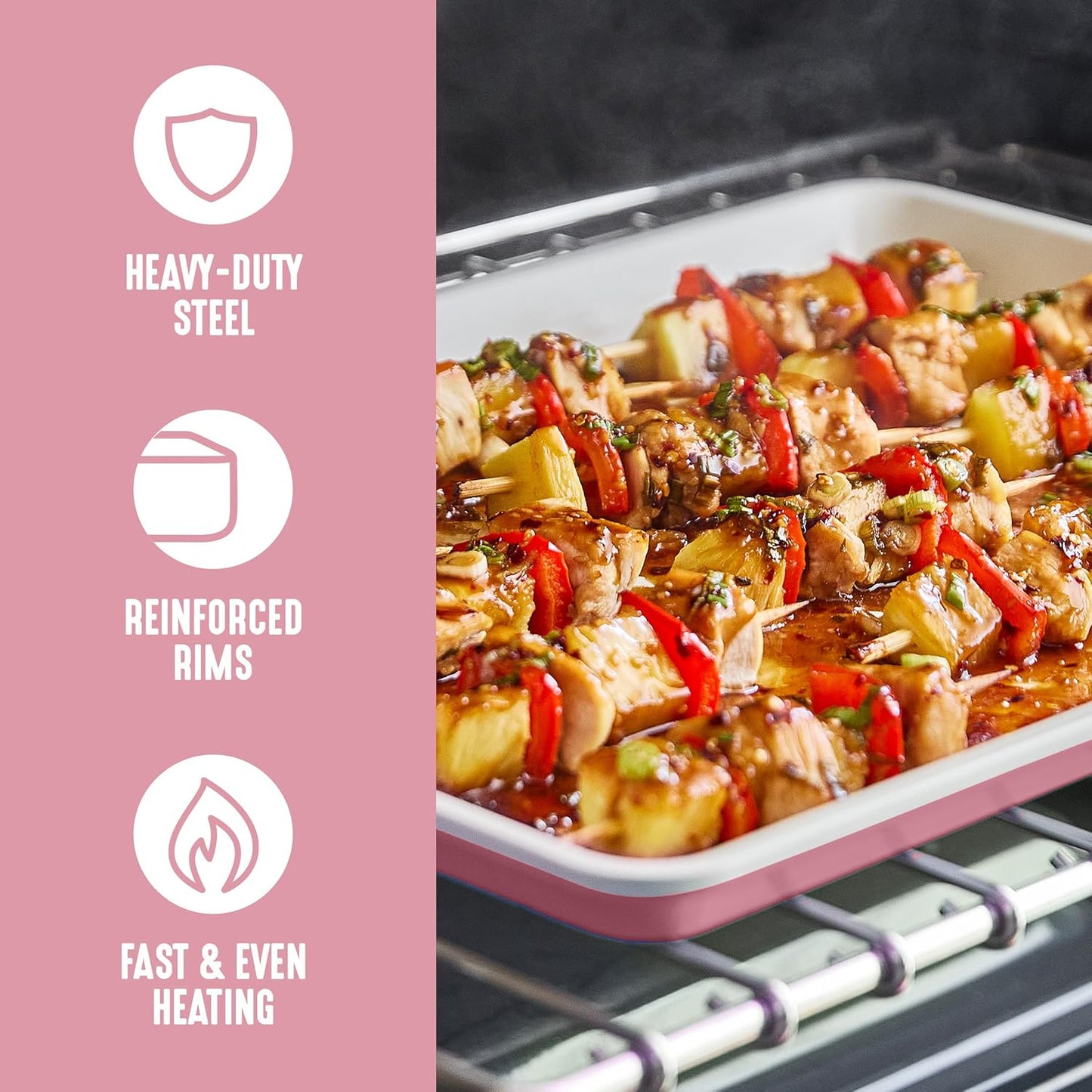 GreenLife Bakeware 18” x 13” Half Cookie Sheet Baking Pan, Non-Toxic PFAS-Free Healthy Ceramic Nonstick, Oven Safe to 450°F, Easy Release, Even Heating, Easy Clean, Pink