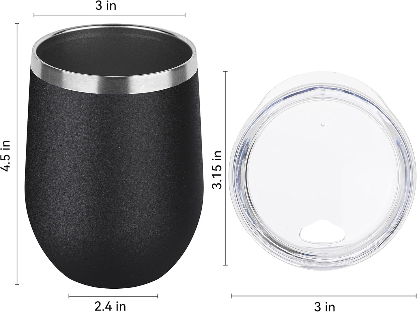 DOMICARE Stainless Steel Wine Tumbler Bulk with Lid, Personalized Insulated Tumblers Set, 12oz Travel Coffee Cups Pack of 1, Black