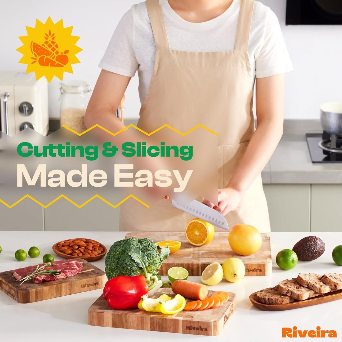 Riveira Acacia Wood Cutting Board – Gourmet Acacia Grandeur: 20 x 14 Wooden Cutting Board – Natural Wooden Cutting Boards For Kitchen Decorative – Innovative Juice Grooves Acacia Wooden Chopping Board