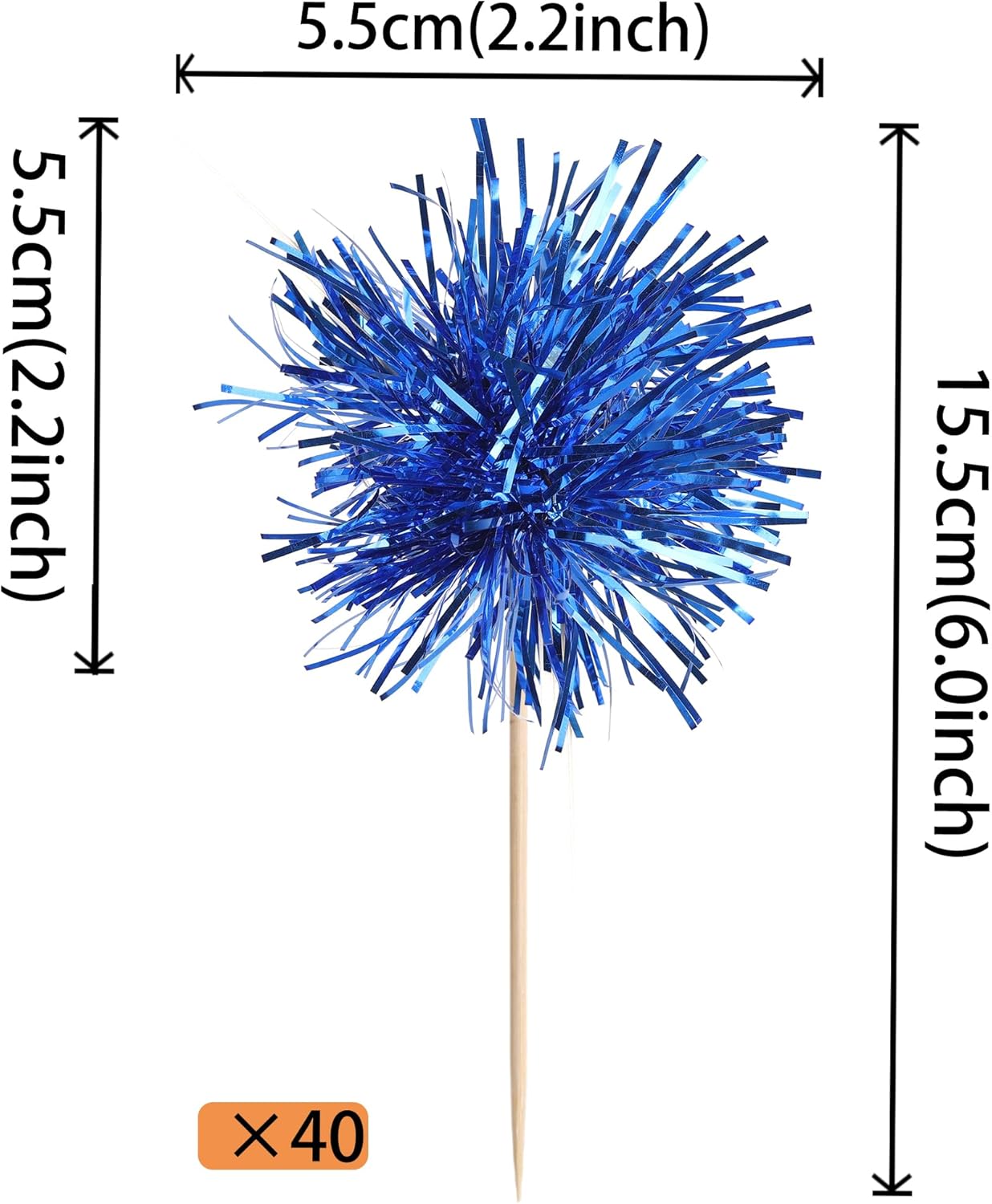 40 PCS Foil Firework Cupcake Toppers Sparkle Tinsel Cupcakae Picks Sparkler Fireworks Party Decorations Cocktail Fruit Toothpick for Birthday Wedding Graduation Party Decorations Supplies Dark Blue