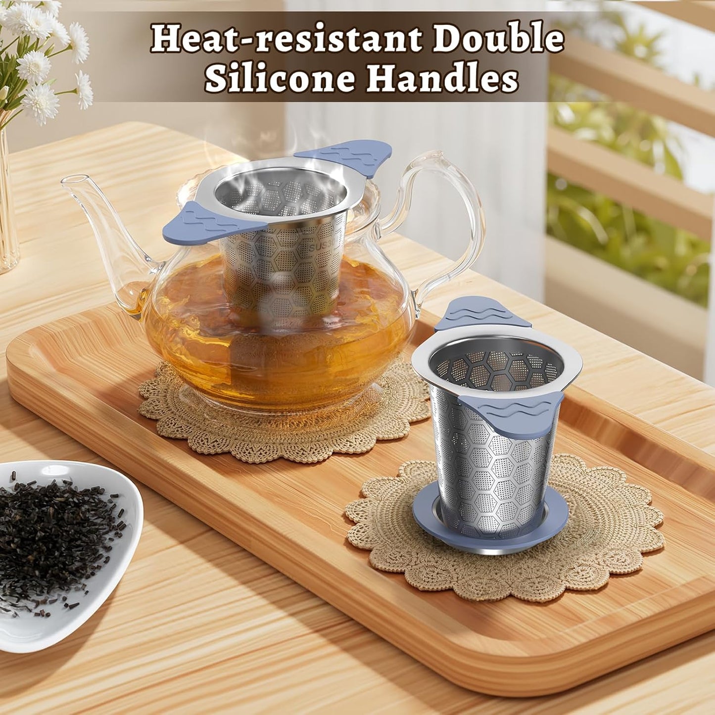 2PCS Tea Infuser for Loose Leaf Tea,Stainless Steel Tea Infuser with Heat Proof Silicone Handles,Extra Fine Mesh Tea Strainers Filter Fine Tea Leaves Effectively,Fits TeaPots/Mugs