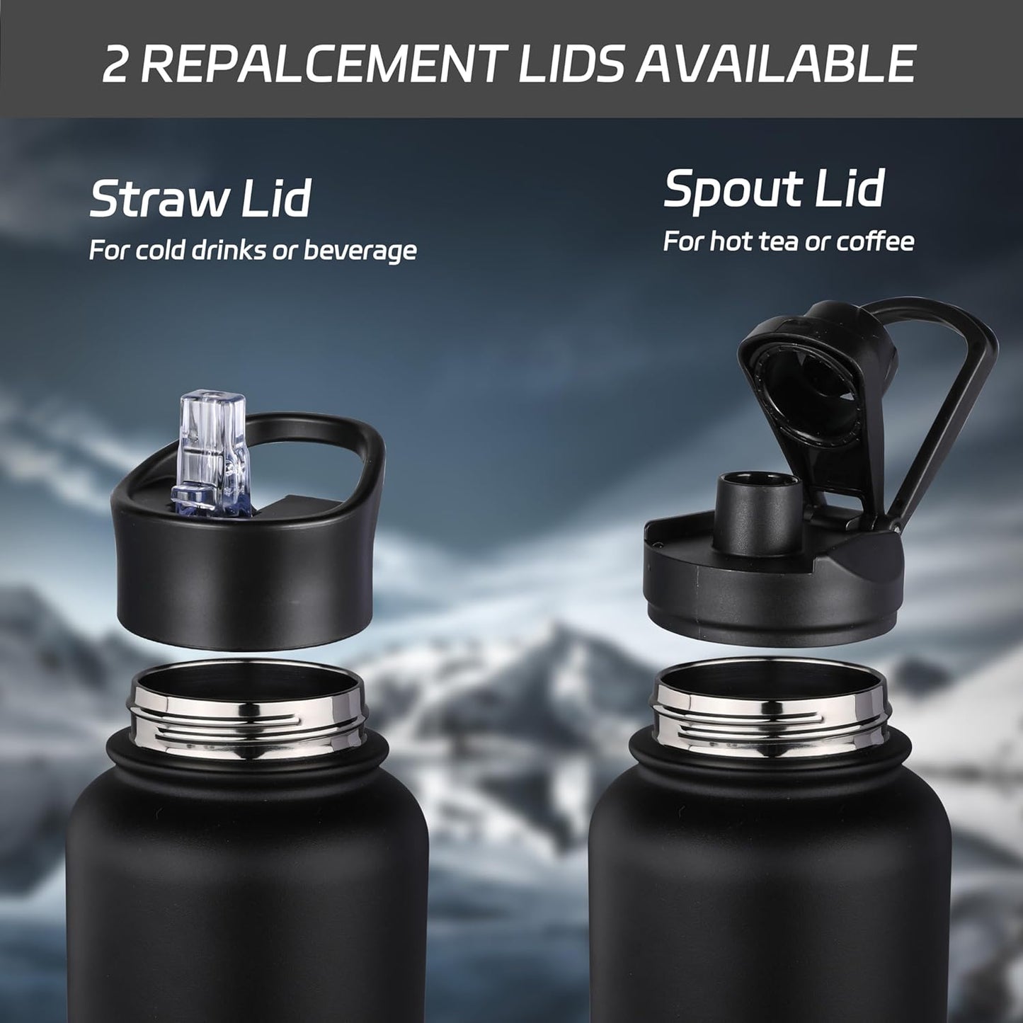 HASLE OUTFITTERS 32oz Stainless Steel Water Bottle, Vacuum Insulated Double Walled Leak Proof Sports Water Bottle with 2 Lids (Straw and Spout Lid) Thermo Mug Keep Cold and Hot(Black Gray Gradient,1)