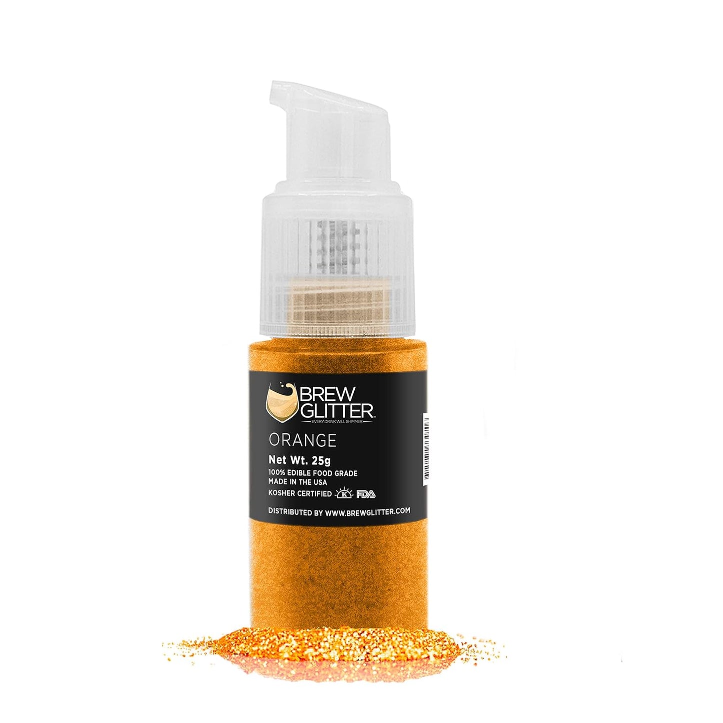 Orange BREW GLITTER Edible Glitter For Drinks, Cocktails, Beer, Garnish Glitter & Beverages | KOSHER & HALAL Certified | 100% Edible & Food Grade | Vegan, Gluten, Nut Free (25g Spray Pump, Orange)
