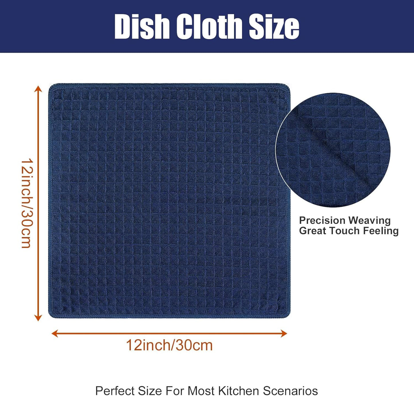 Homaxy Microfiber Waffle Weave Kitchen Dish Cloths, 12 x 12 Inch Ultra Absorbent and Solid Color Dish Towels for Kitchen Fast Drying Dishcloth for Washing Dishes, 6 Pack, Navy Blue