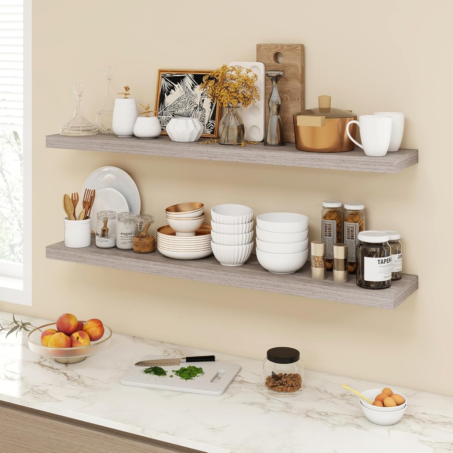 48 Inch Floating Shelves, 9.3" Deep Floating Shelf Wall Mounted, 48" Wall Shelves, Rustic Deep Bookshelf, Large Display Shelves & Storage Shelves for Bedroom, Living Room, Gray, Set of 1