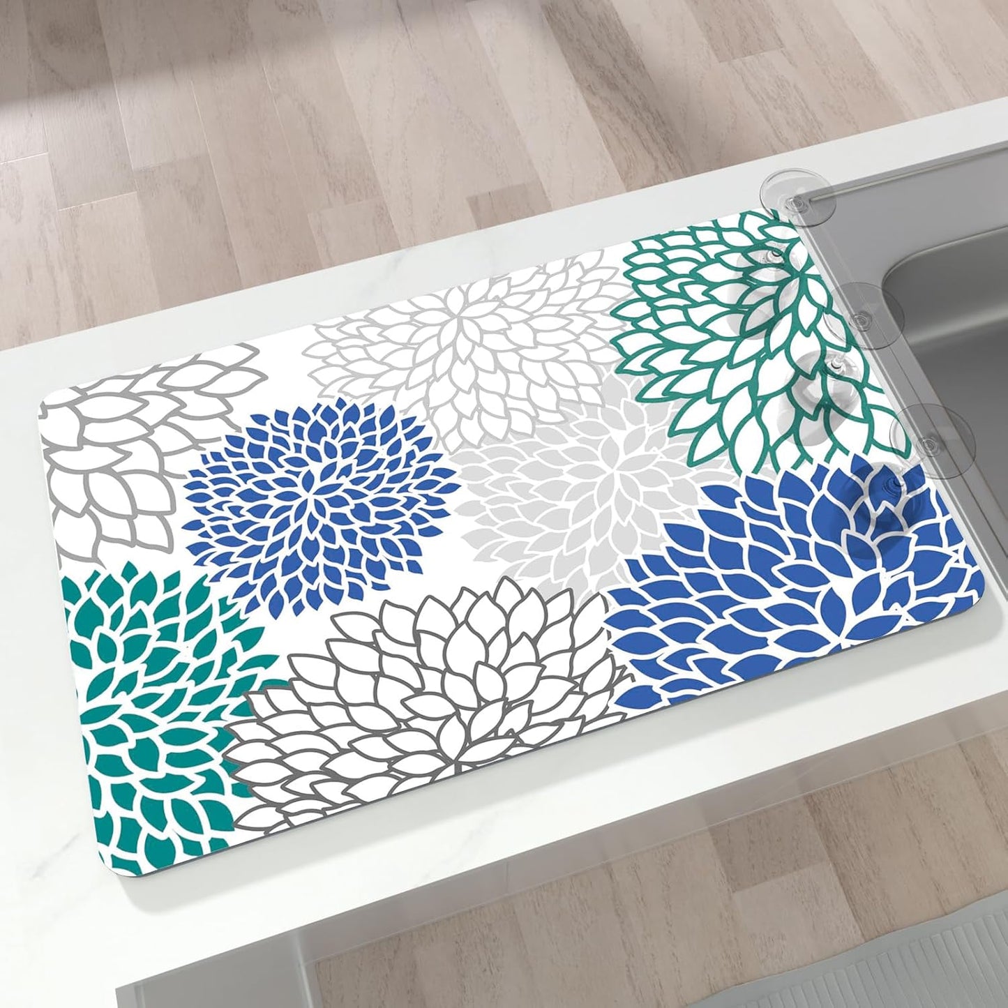 Dish Drying Mat 16" X 24", Super Absorbent & Cuttable Coffee Mats for Countertop, Kitchen Counter Mat Fits Under Coffee Maker or Machine, Hide Stain Drying Pad for Dish Drying Rack, Outlined Floral