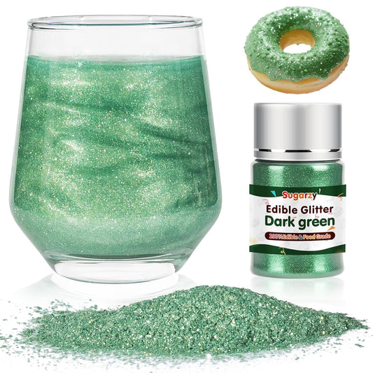 Edible Green Glitter for Drinks, Food Grade 10g Green Sprinkles Cake Decorating Supplies, Edible Luster Dust for Cocktail Beverages, Food Coloring Shimmer Powder for Baking,Cake Cupcakes Cookies Drinks Easter Eggs Candy Strawberries Decorations