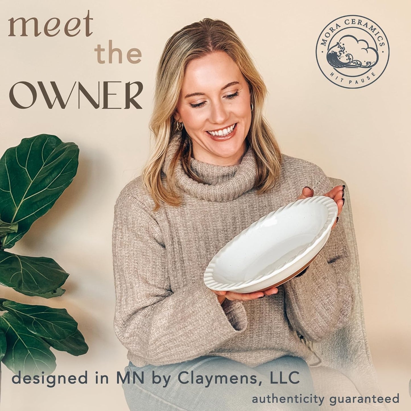 Mora Ceramic Classic 9 Inch Pie Pan Set of 2 - Round Pie Plate for Baking Apple/Pumpkin Pies, Quiche, Rolls, etc. Dishwasher and Oven Safe Dishes, Shallow Pans for Original Recipes - Vanilla White