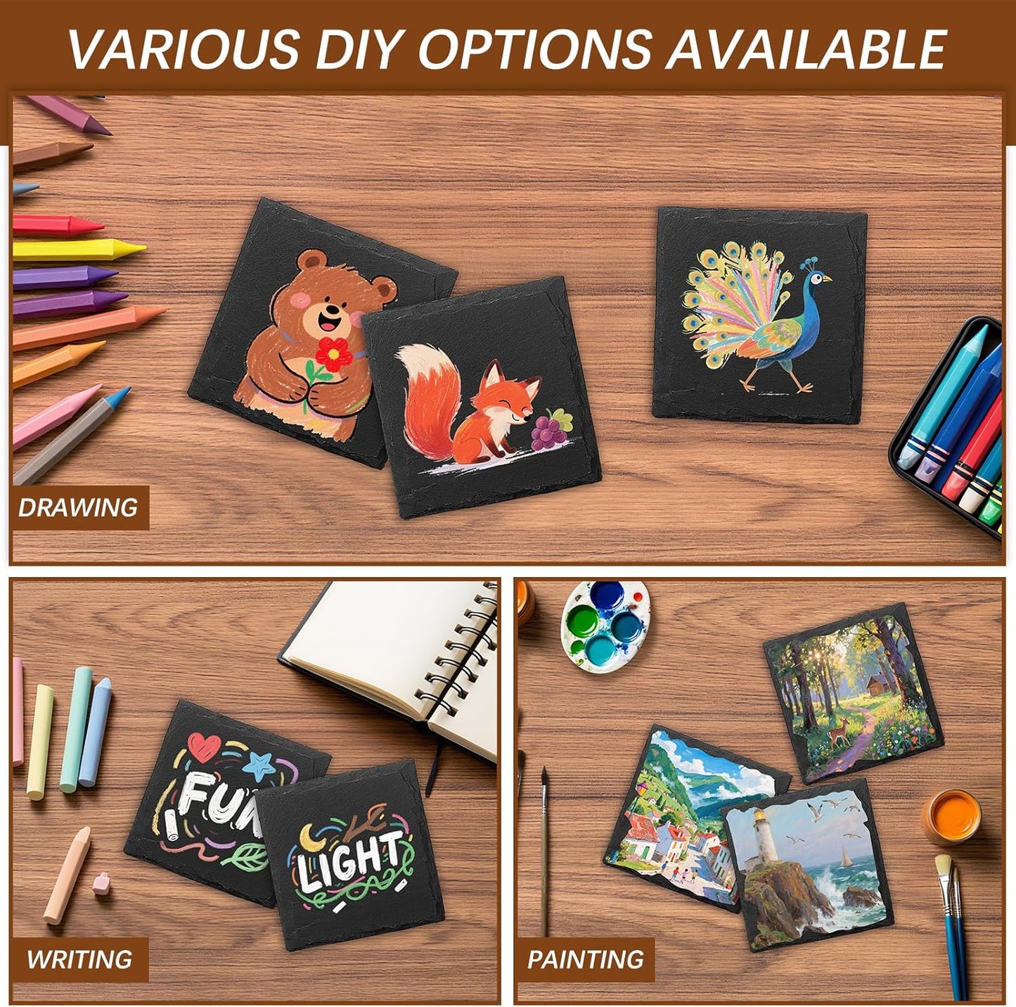 48 PCS Slate Coasters Black Square 4 Inch Bulk Rock, Blank Laser Engraving, Scratch Resistant Bottom, Home Office Kitchen Gift Wedding Bar Party (48 PCS Square Coasters)