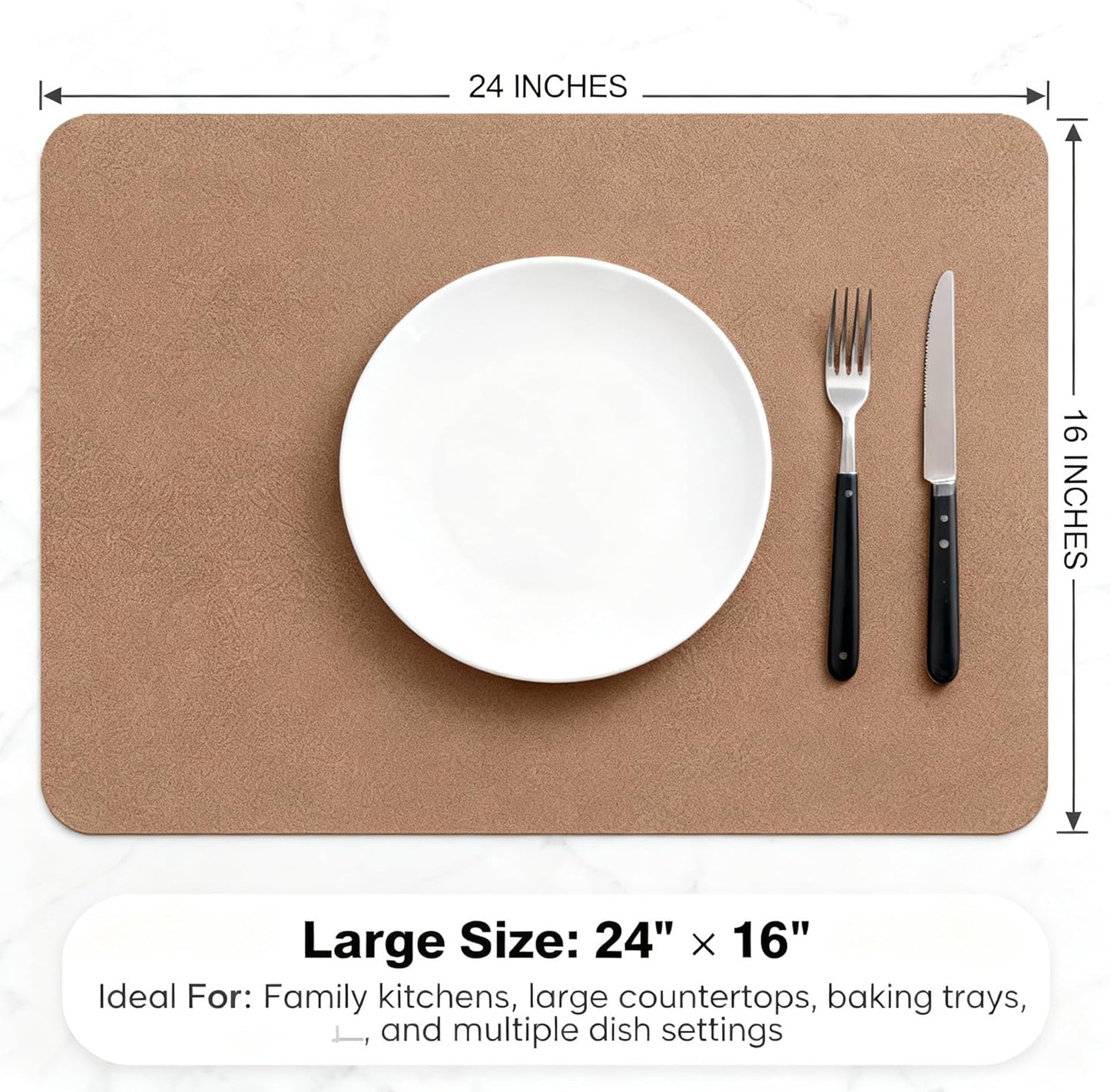 Dish Drying Mat Super Absorbent – 24" x 16" Coffee Mat for Countertops – Non-Slip Drying Mat for Kitchen Counter – Easy to Clean Water Absorbent Mat – Large Dish Drying Mats (Brown)