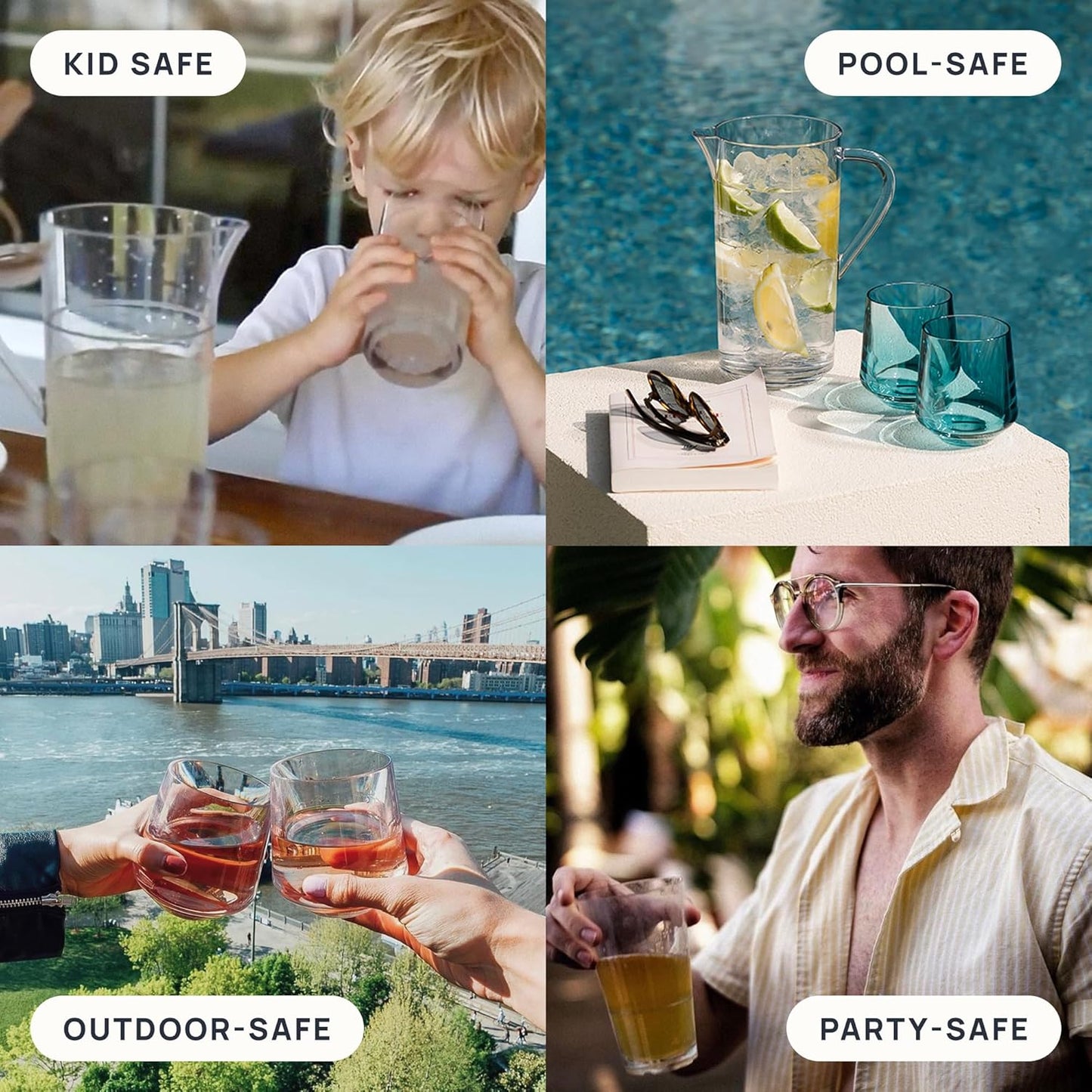 Drinique Unbreakable Stemless Wine Glasses – Set of 4 | 12oz Tritan Plastic | Made with 50% Recycled Content | Reusable, Dishwasher Safe, BPA-Free, Shatterproof | Indoor, Outdoor, Everyday Use - Blue