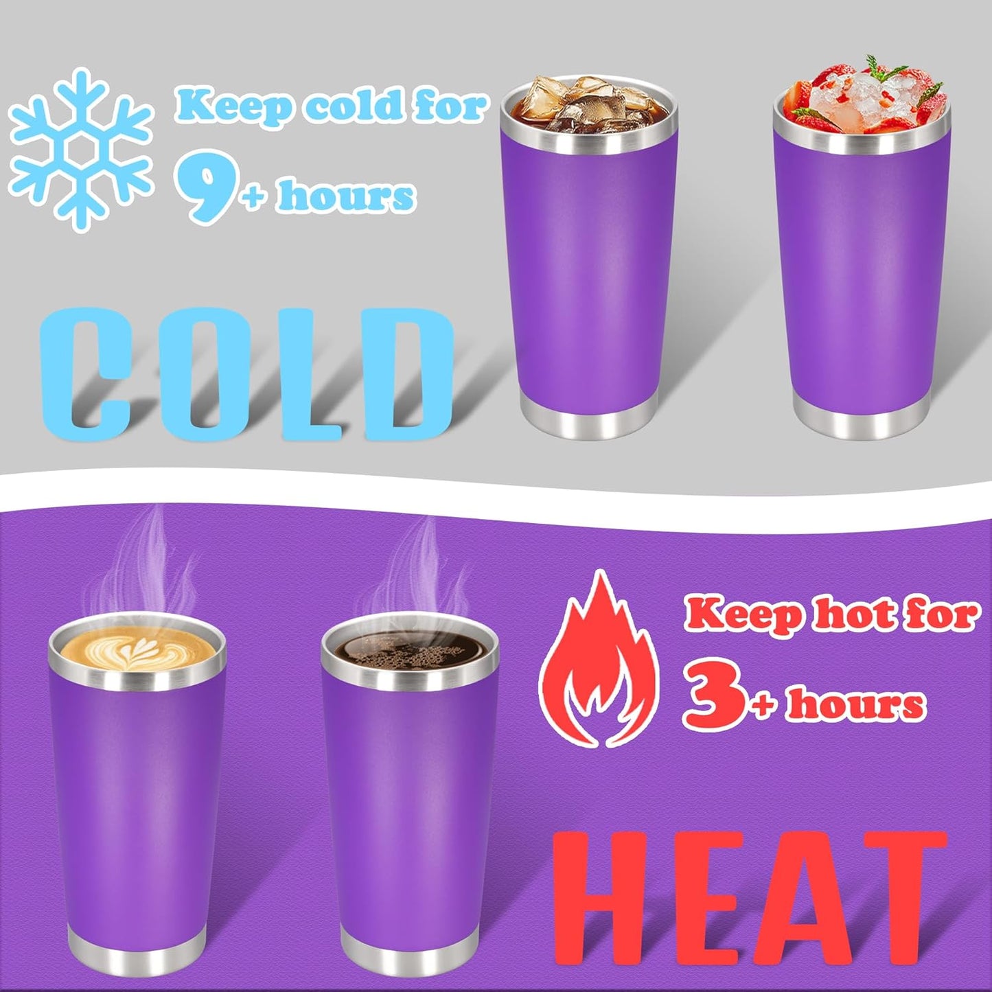 20 oz Tumbler with lid Double Wall Vacuum Insulated Tumblers Stainless Steel Coffee Mug Travel Coffee Tumbler Powder Coated Tumbler Cup Keep Hot&Cold - (PurPle 6 Pack)