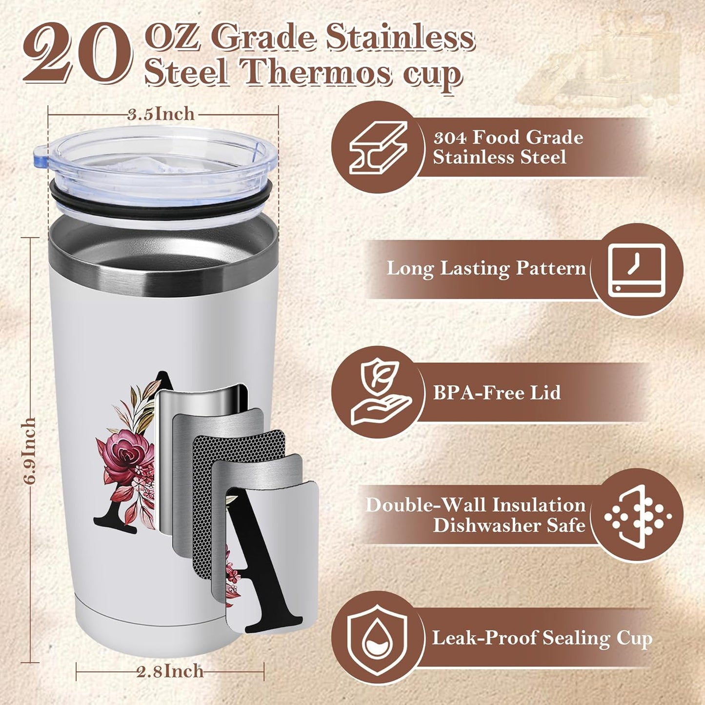 20 Oz Insulated Coffee Cups Car Travel With LIDS Unique Christmas Birthday Ideas For Women Useful Custom Gifts Stepmothers Valentines Moms Daughters Day Daughters-In-Law Busy Adults