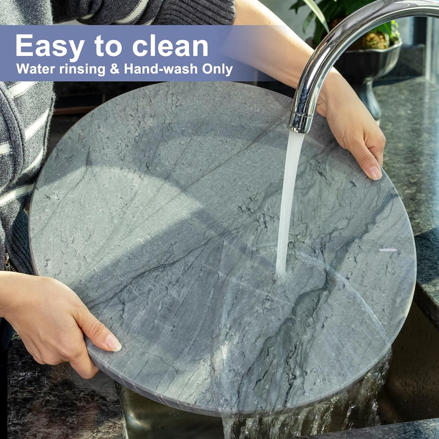 Koville Dark Grey Marble Pastry Cutting Board, 16" Large Marble Cheese Serving Board for Kitchen Countertop, Stone Tray for Baking, Charcuterie, Trivet, Dough Pastry and Stone Cutting Boards