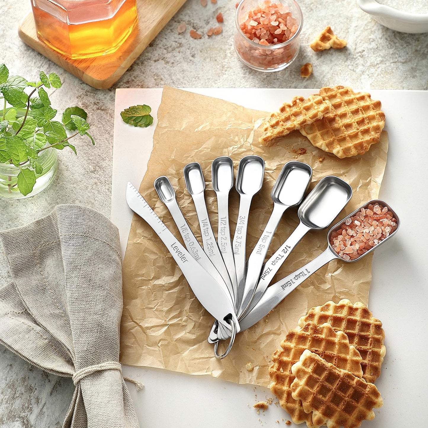 Spring Chef Stainless Steel Measuring Spoons Set of 13 with Leveler, Metal Teaspoon & Tablespoon Measuring Spoons for Cooking & Baking, Fits in Spice Jars, Kitchen Gadgets for Dry & Liquid Ingredients