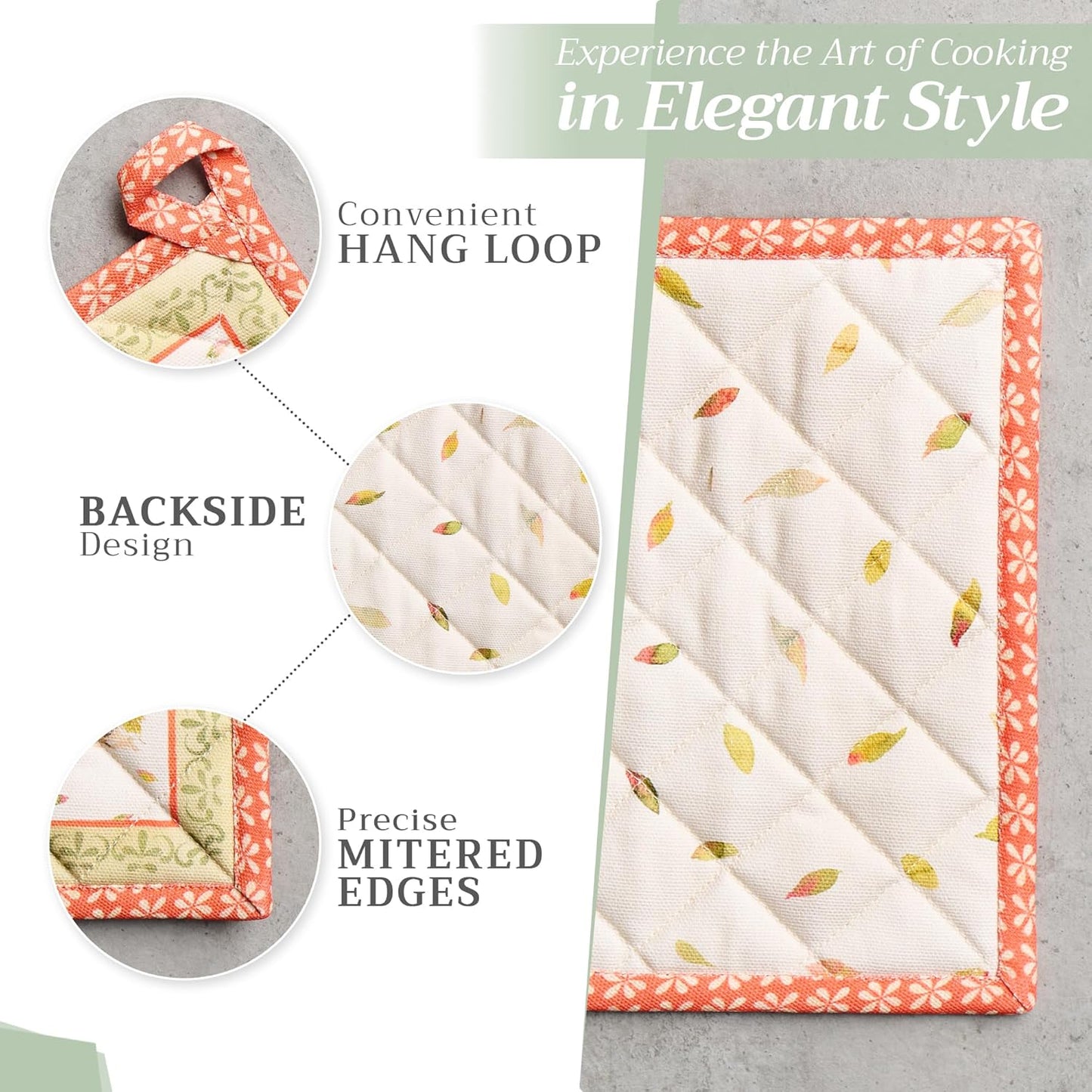 Maison d' Hermine Pot Holders 100% Cotton Heat Resistant Potholders 8" x 8" Hot Pads with Loop BBQ, Cooking, Baking, Grilling, Kitchen, Handling Hot Pans (Pack of 1, Pumpkin Passion)