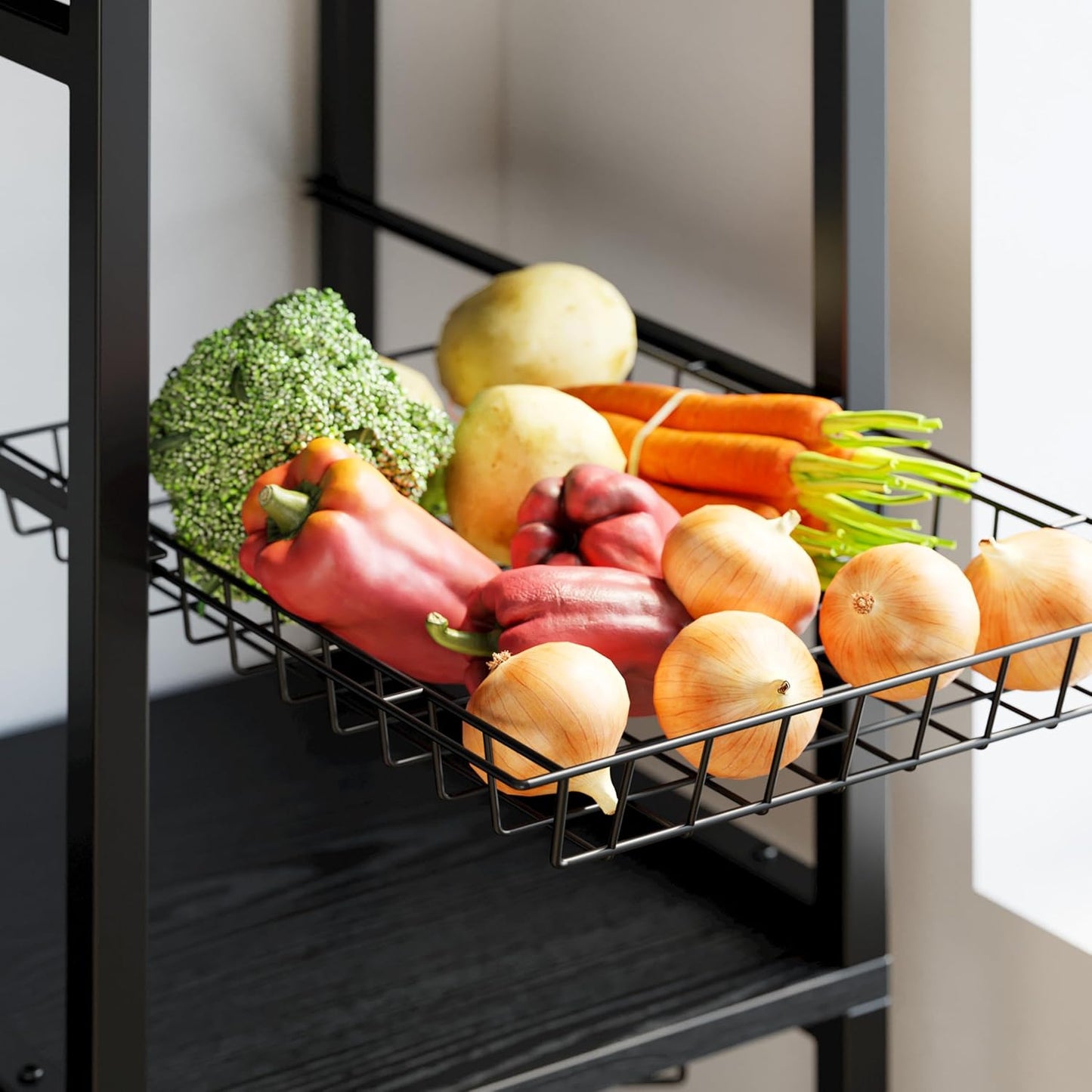 IRONCK Bakers Rack with 2 Storage Cabinets and Power Outlet, 45.3 Inch Industrial Coffee Bar Cabinet Shelves, Kitchen Microwave Stand with Storage, Vintage Black