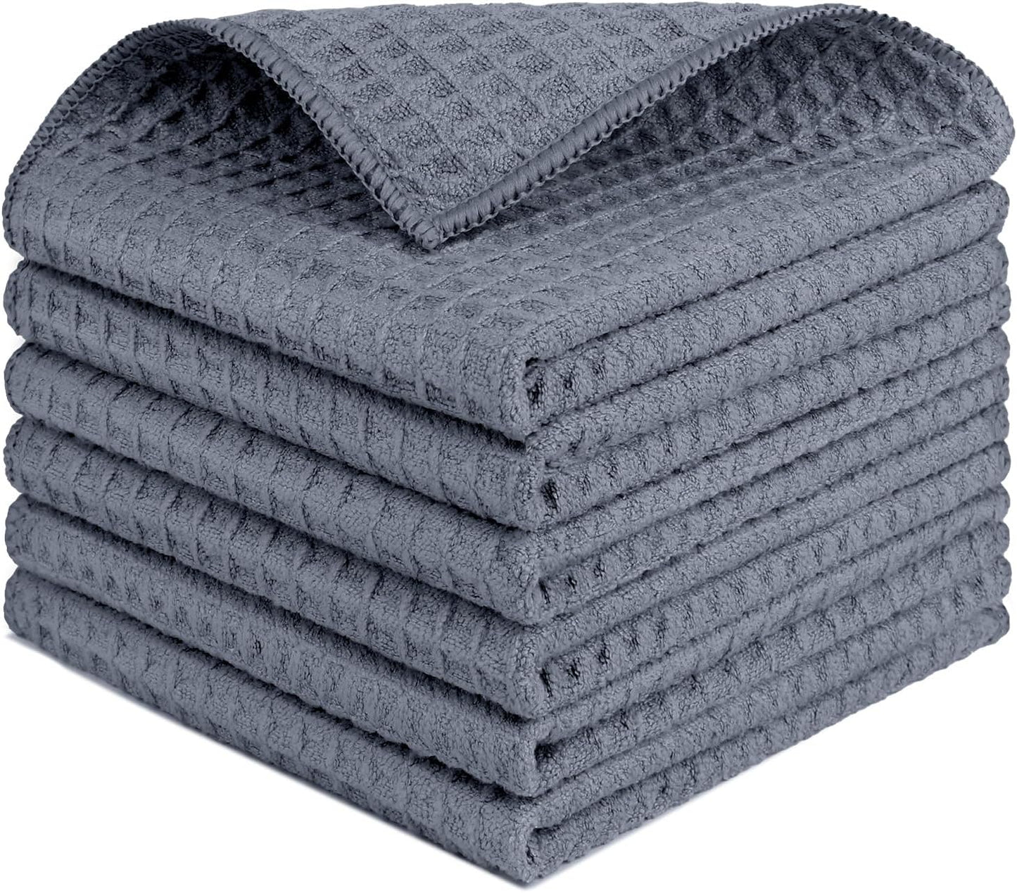 HOMEXCEL Waffle Weave Microfiber Cleaning Cloth, 6 Pack Highly Absorbent Cleaning Rag for Household, Reusable Kitchen Towels, Scratch-Free Barista Towels, 12 x 12 Inches, Grey