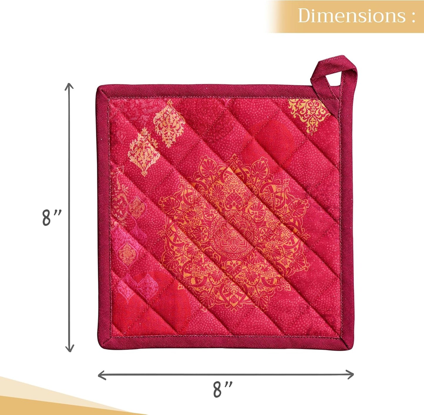 Maison d' Hermine Pot Holders Set 100% Cotton Heat Resistant Potholders 8" x 8" Hot Pads with Loop BBQ, Cooking, Baking, Grilling, Kitchen, Handling Hot Pans (Pack of 2, Versailles)