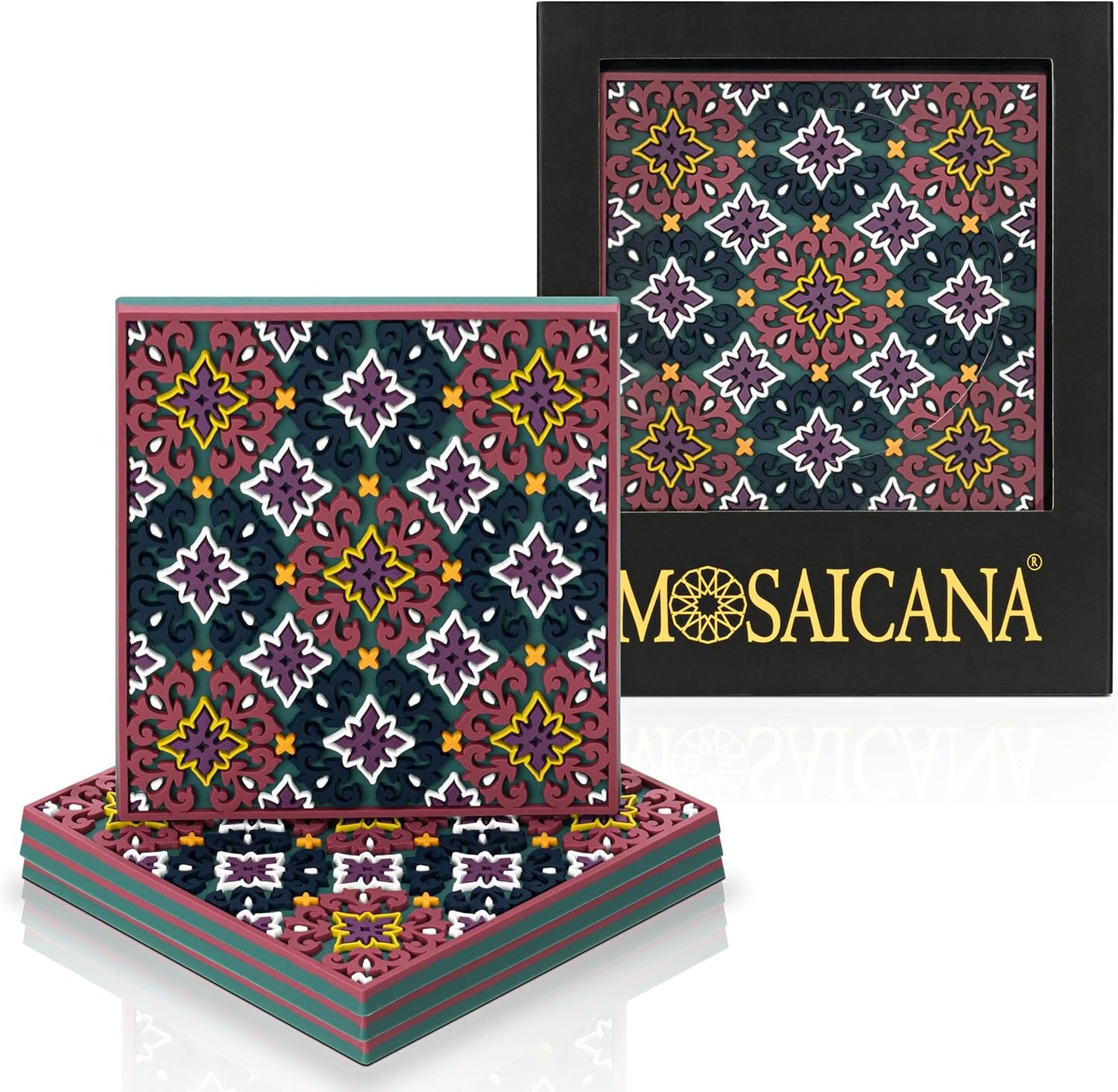 Sirius Silicone Coasters Set of 4, Protect Against Water Marks or Damage - Fits All Cups, 3.5" Inch Size, Colored