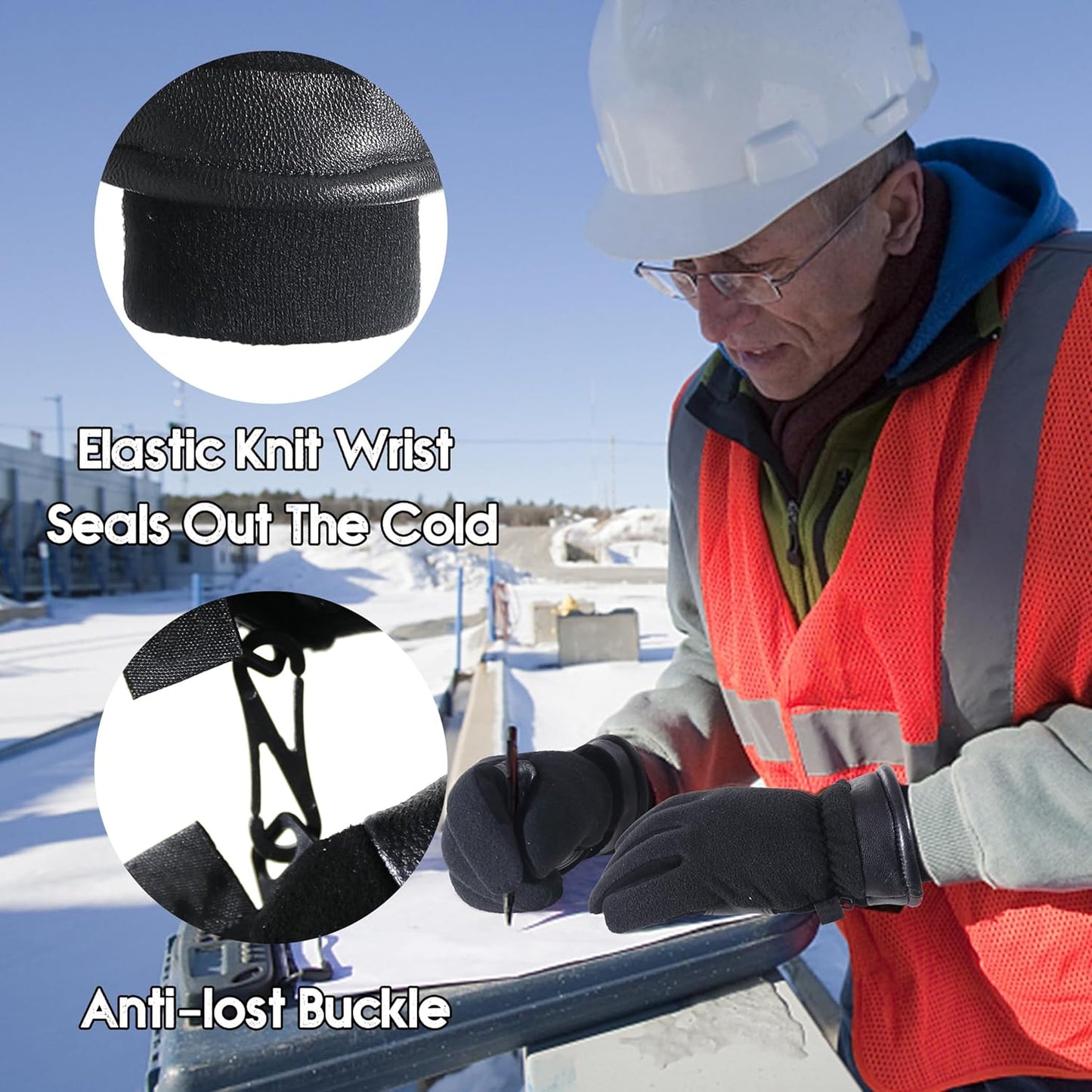 HANDLANDY Winter Gloves for Men Women, Thermal Gloves for Cold Weather Driving Cycling Ski Outdoor, Insulated Leather Work Gloves (Medium, Black)