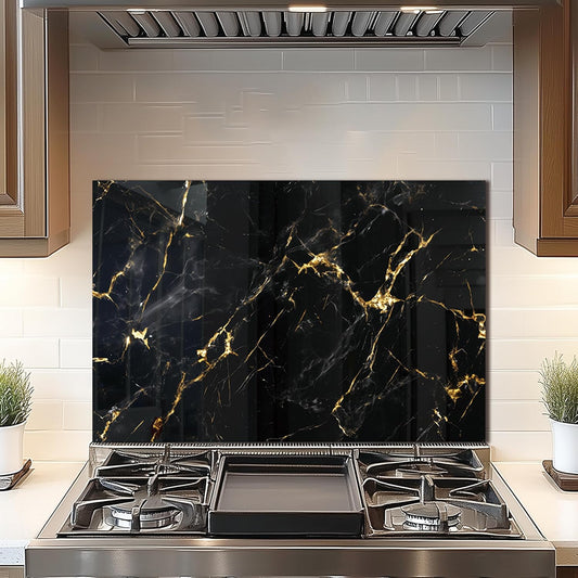 DAIFURONGE Tempered Glass Backsplash For Kitchen Behind Stove,Black Marbling Stove Backsplash Top Cover,Easy to Clean Glass Splashback, Sink Cover Splash Guard,Home Kitchen Wall Decor (30"x20"(76.2x50.8cm))