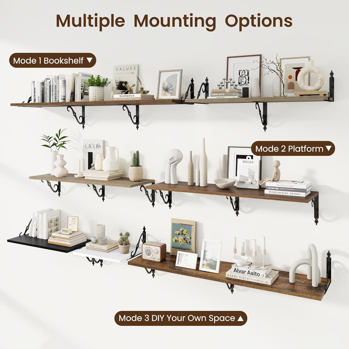 RICHFOCUS 12 Inch Deep Floating Shelves for Wall, 31.5" W x 12" D Wood Wall Shelves Set of 2, Wide Floating Shelves for Living Room, Bedroom, Kitchen, Bathroom and Storage, Rustic Brown