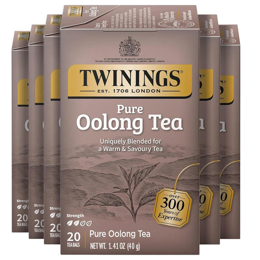 Twinings Pure Oolong Tea Individually Wrapped Bags, 20 Count (Pack of 6), Warm, Nutty Flavour & Golden Colour, Caffeinated, Enjoy Hot or Iced, 120 Teabags