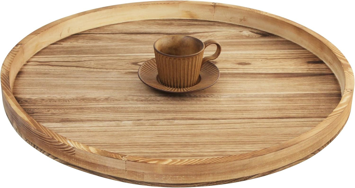 Round Ottoman Table Tray Round-24 - Rustic Wooden Serving Tray for Farmhouse Decorative Oversized Coffee Table Trays Living Room Kitchen Counter Breakfast Nature