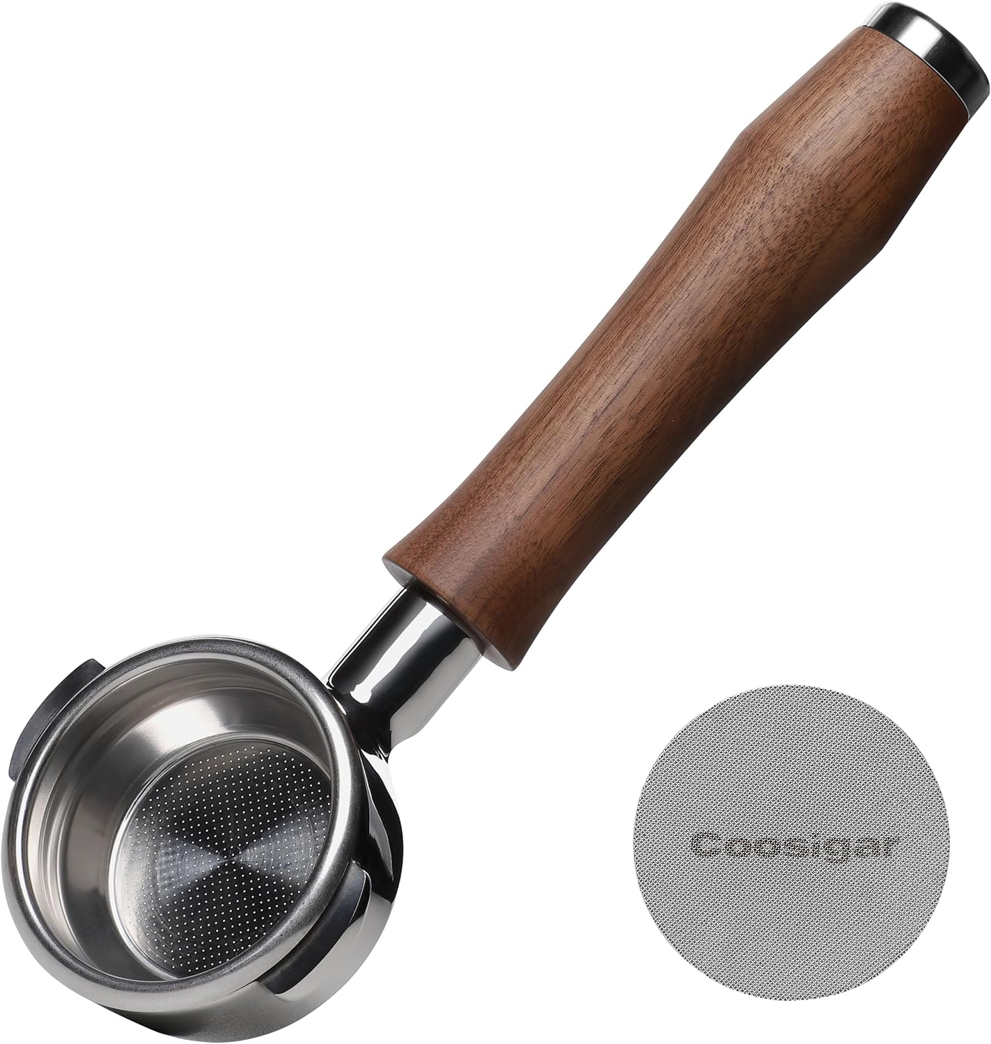 58mm Bottomless Portafilter | Fits for E61 Group Head 2 Ears machines| Stainless Steel portafilter and Walnut wood Handle|Espresso Machine Accessories(Walnut)