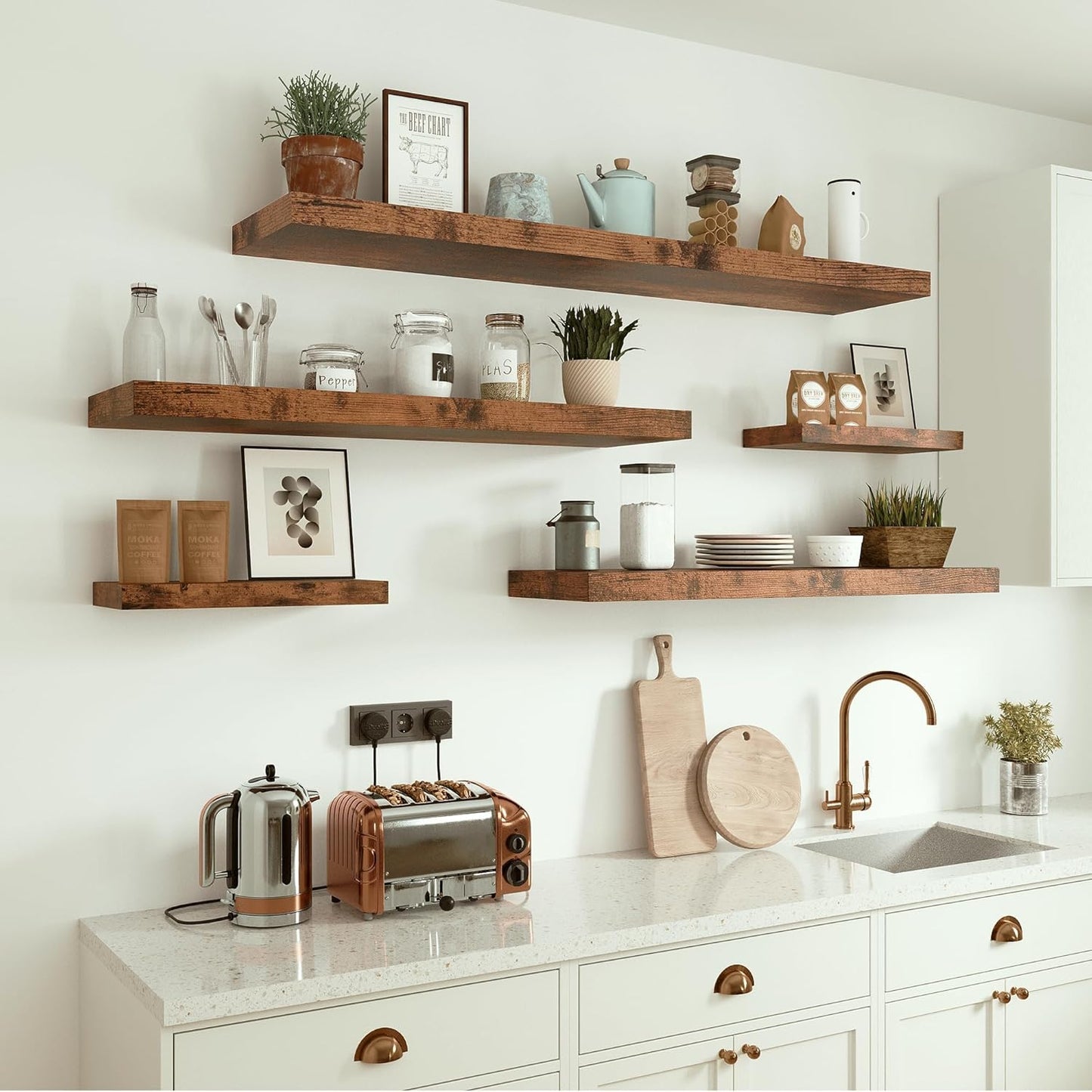 Vivelove 10 inches Deep Floating Shelves 36 inch Long, Sing Shelves for Wall Heavy Duty for Bedroom, Bathroom, Living Room, Kitchen, Office, Farmhouse Shelf Home Decor, Set of 1, Rustic Brown