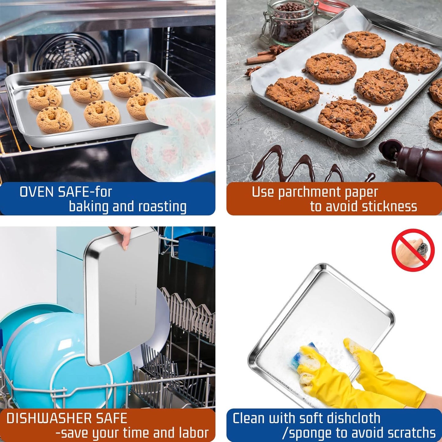 P&P CHEF 9 Inch Baking Cookie Sheet, Oven Pan Tray Stainless Steel Sheet Pan for Kitchen, Oven Bakeware for Multi Uses, Shiny Look & Dishwasher Safe, Healthy & Heavy Duty, 1Pc