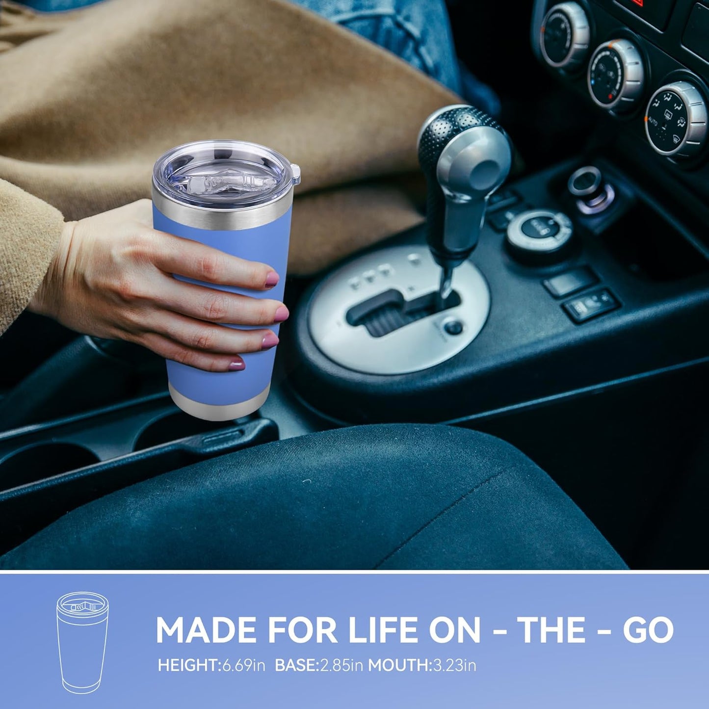 20 oz Tumbler Stainless Steel Tumblers Bulk with Lid Double Wall Insulated Coffee Tumbler Cups for Hot & Cold Drinks Powder Coated Travel Coffee Tumbler Mug Metal (Azure, 1 pack)