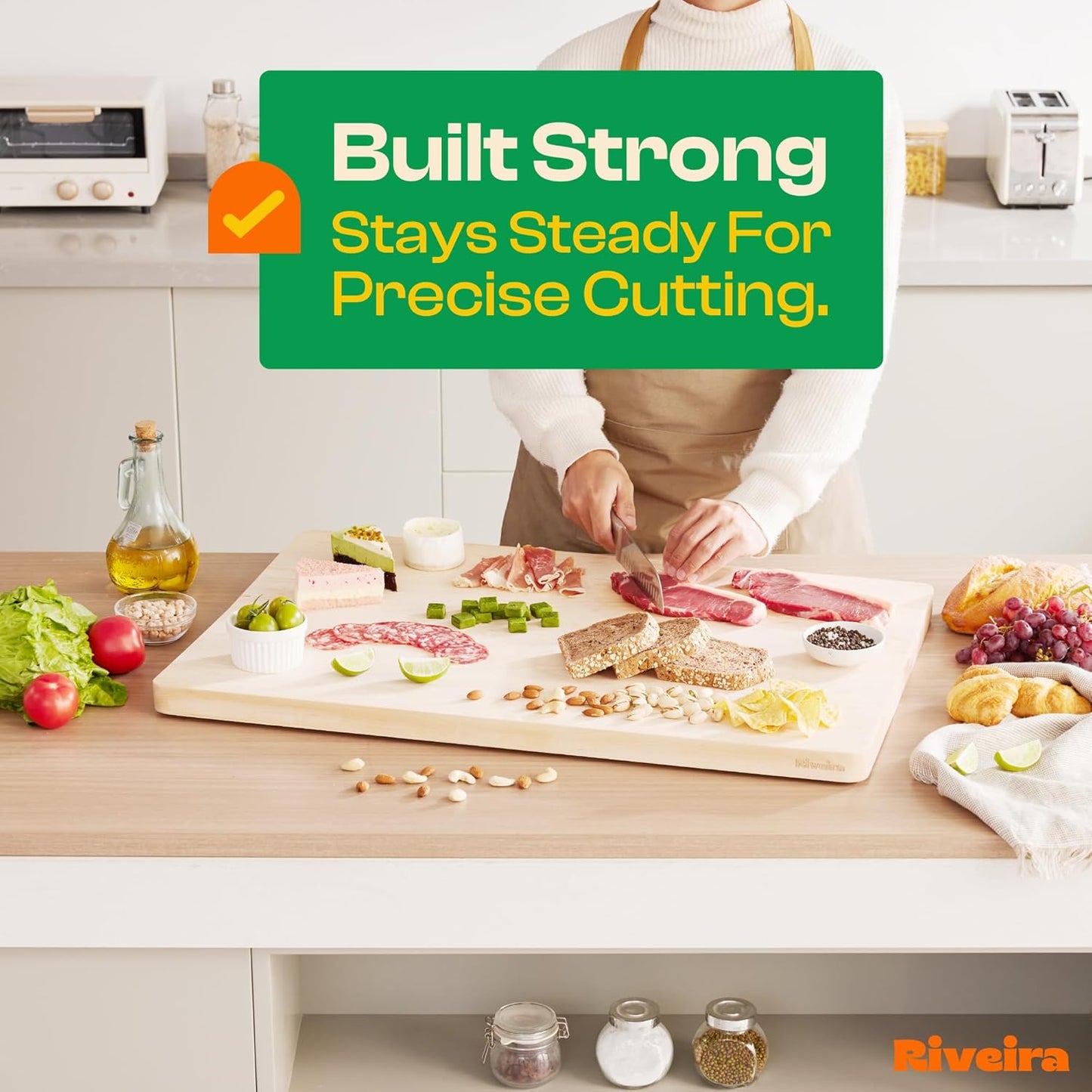 Riveira Maple Wood Cutting Board – Gourmet Maple Grandeur: 20 x 30 Wooden Cutting Board – Natural Wooden Cutting Boards For Kitchen Decorative – Innovative Juice Grooves Maple Wooden Chopping Board