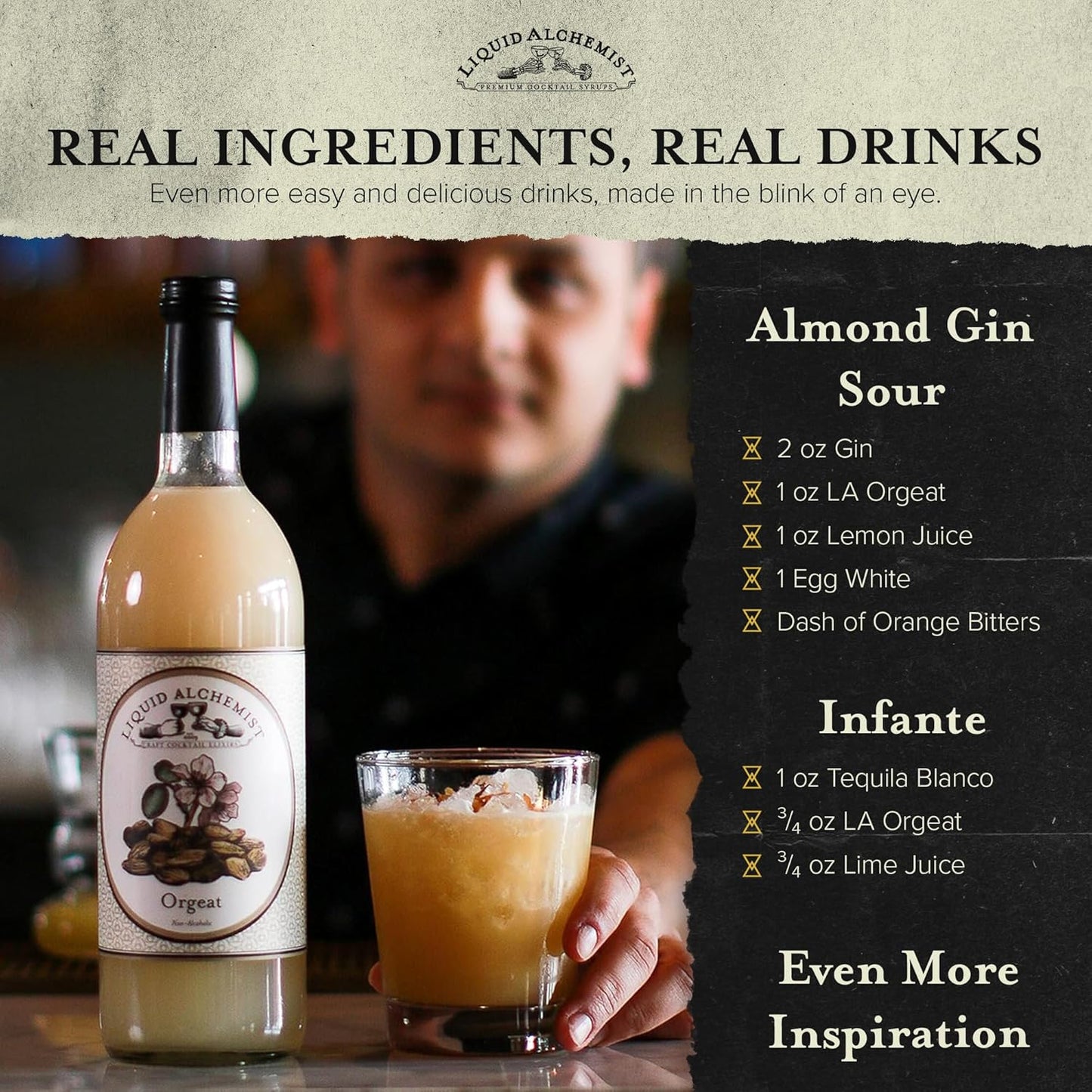 Liquid Alchemist Orgeat Syrup for Cocktails - Real Ingredients Make Our Almond Syrup the Perfect Mai Tai Mix - Non-GMO, Gluten Free & Vegan (12 oz)