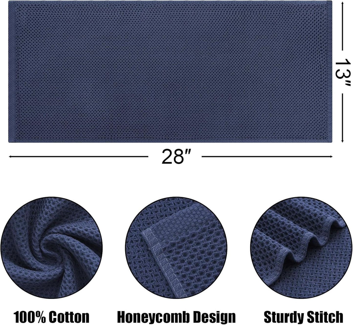 Kitinjoy 100% Cotton Waffle Weave Kitchen Towels, 12-Pack Super Soft and Absorbent Dish Towels for Drying Dishes, Kitchen Hand Towels, 13 in x 28 in, Navy Blue