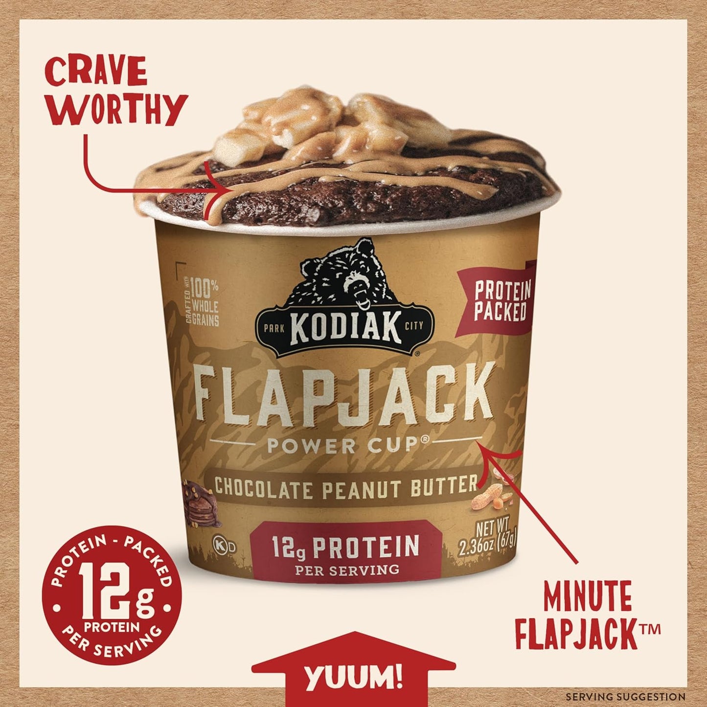Kodiak Cakes Pancake On the Go, Chocolate Peanut Butter, 2.5 Ounce (Pack of 12)