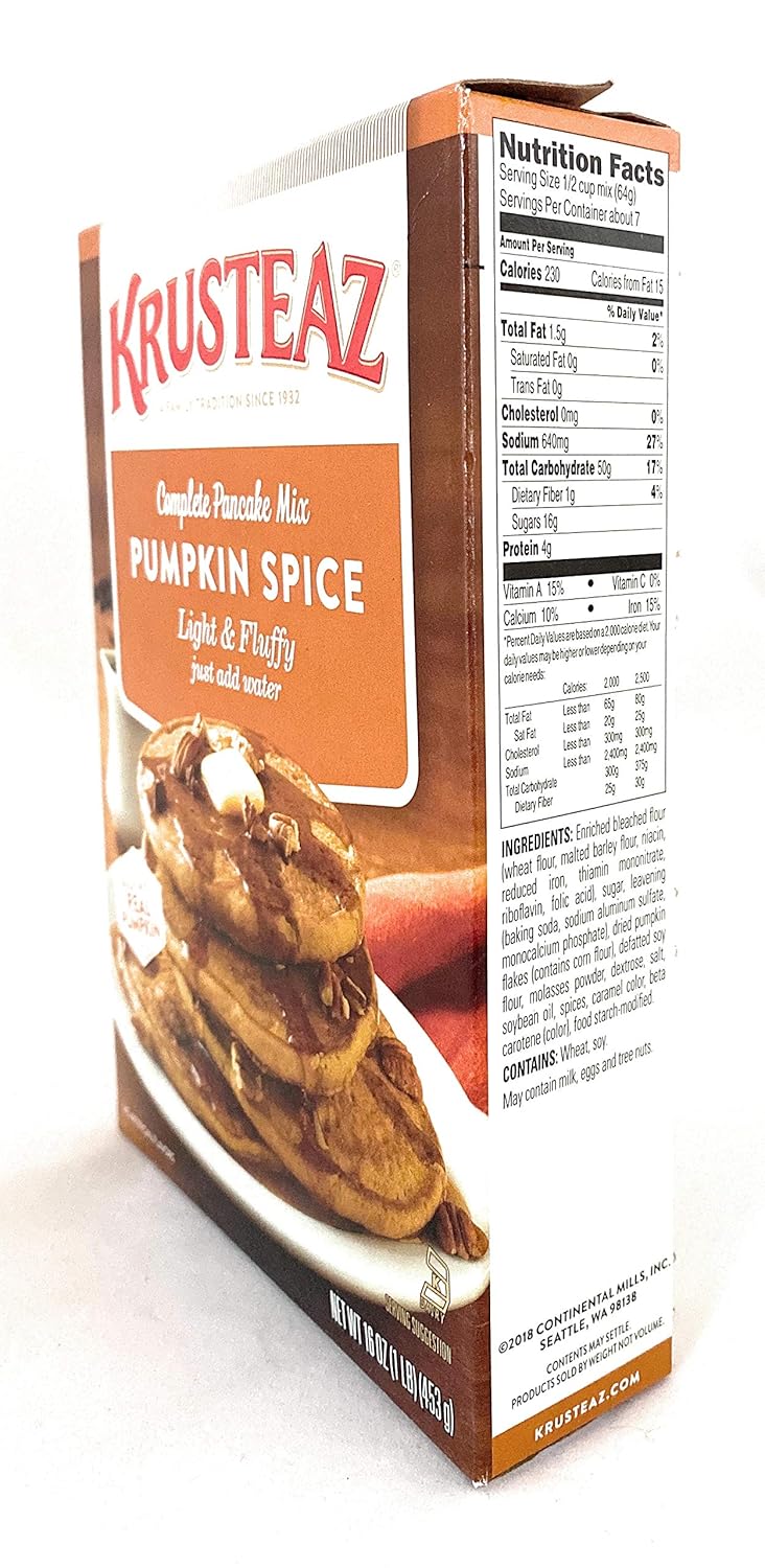 Krusteaz Baking Mix, Pumpkin Spice Complete Pancake Mix, Light & Fluffy, Made with Real Pumpkin & No Artificial Flavors or Preservatives, 16 OZ Box (Pack of 4)