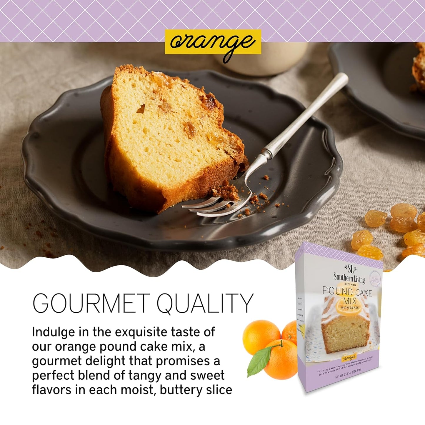 Southern Living Orange Pound Cake Mix, Gourmet, Moist, Buttery & Sweet Flavor with Easy Glaze, Perfect for 8-12 Servings, 1 Box
